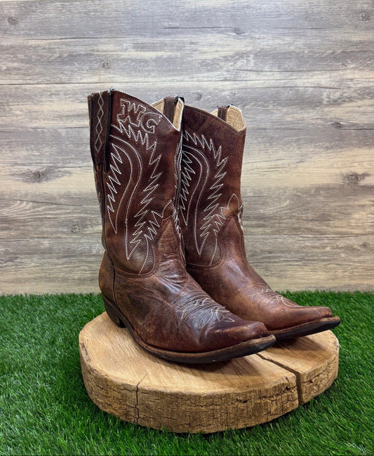 Unknown Men - Size 10.5 - Brown Leather Handmade Snip Toe Cowboy Boots WC