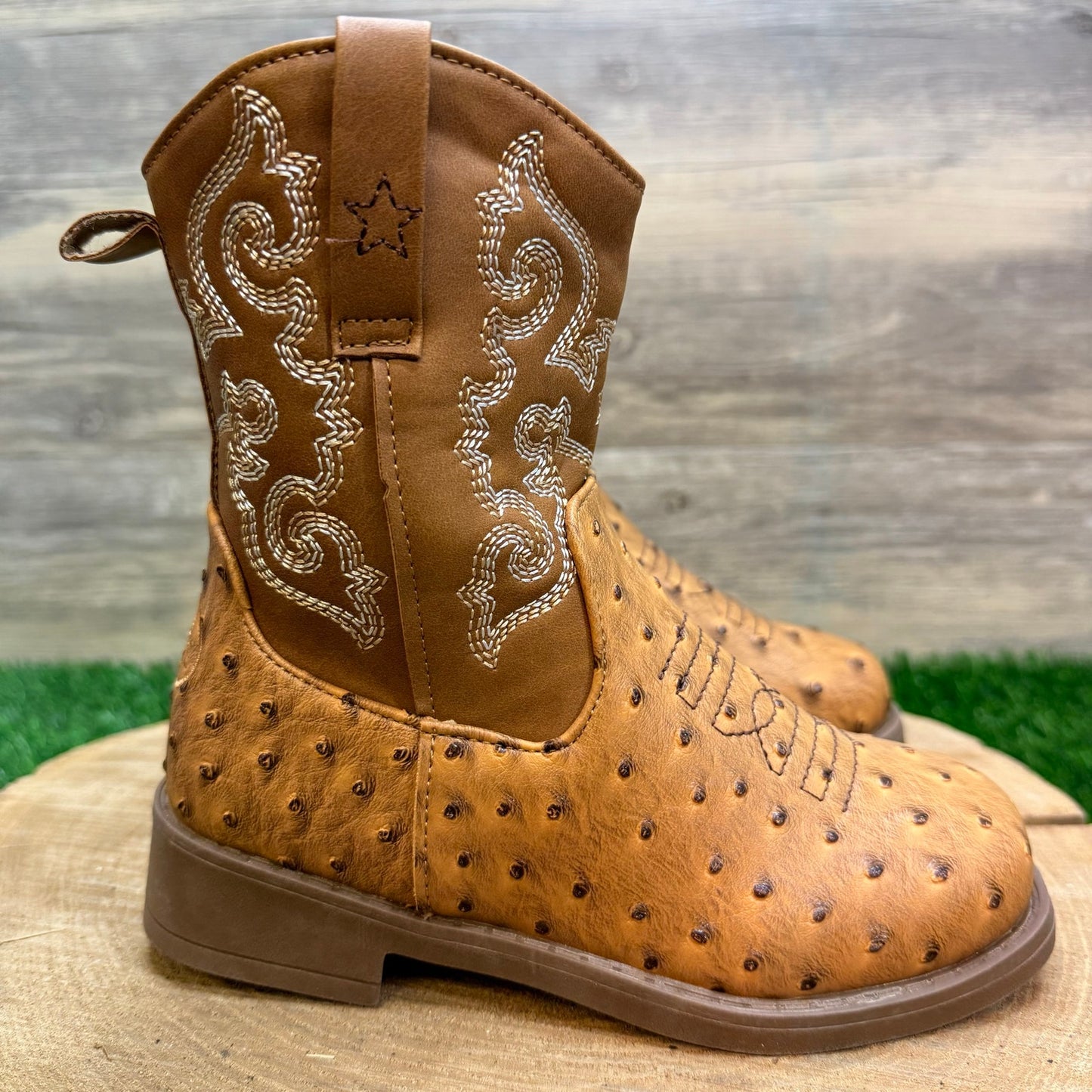 NEW Pawz Youth - Size 13 - Brown Faux Ostrich Western Cowboy Boots