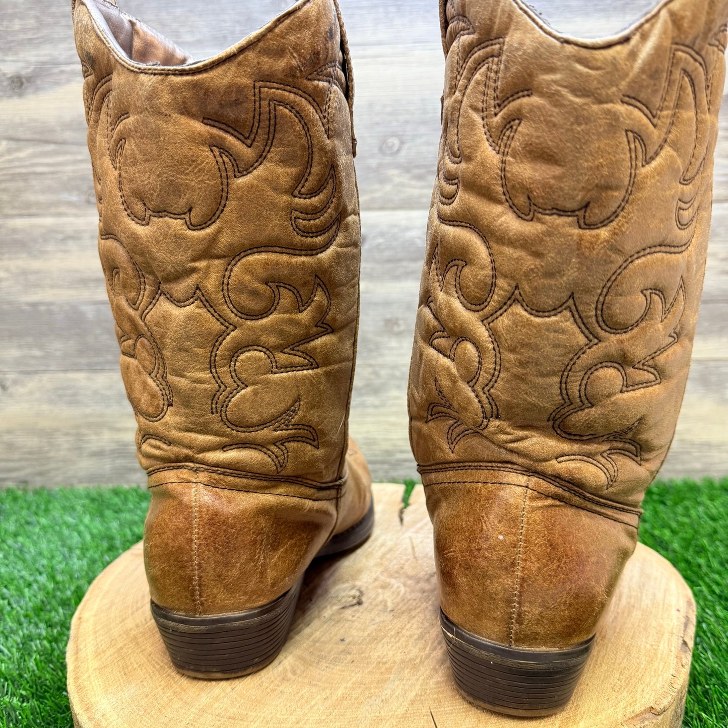 Rodeo Ropers Women - Size 9W - Tan Faux Leather Cowboy Boots Mesa