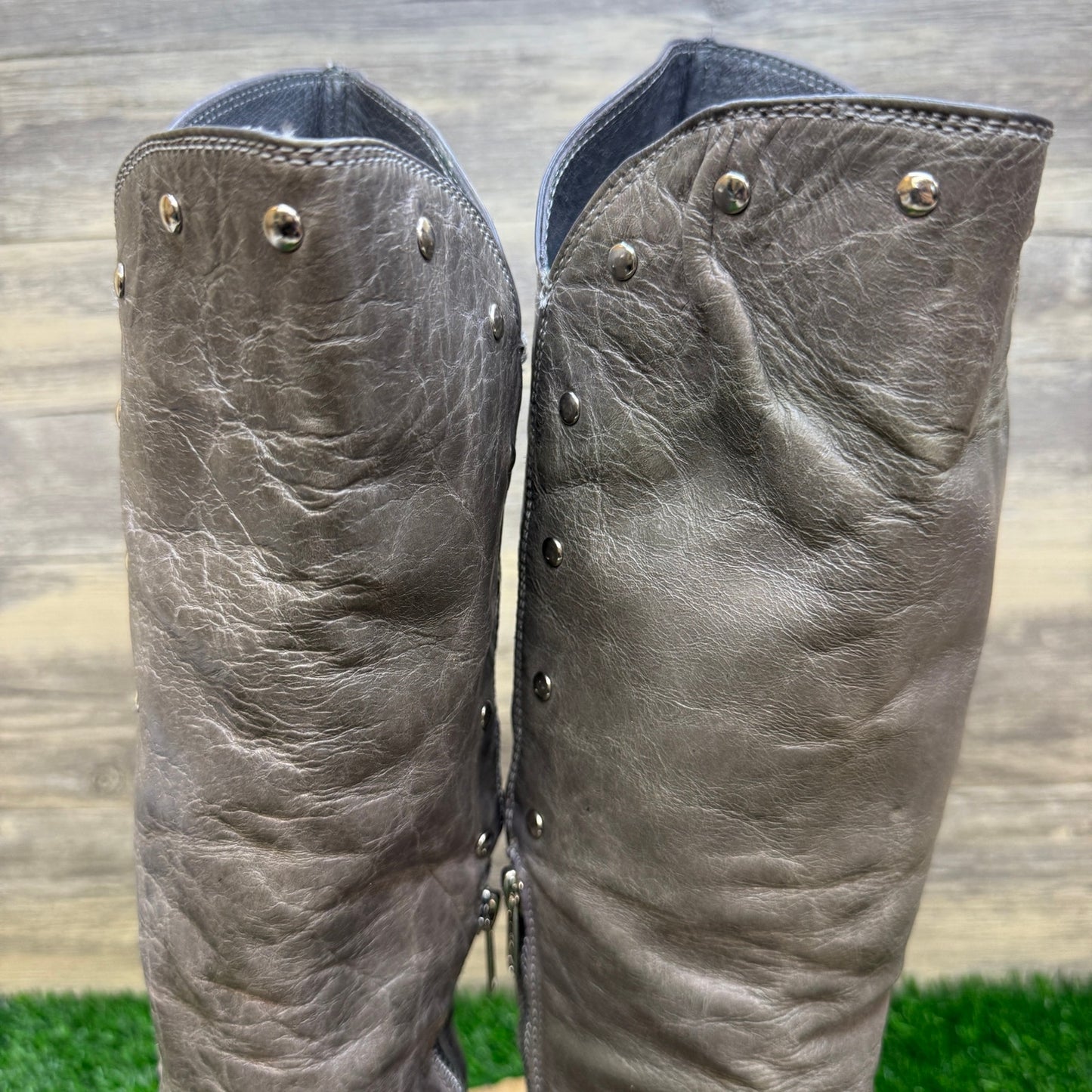 Miz Mooz Women - Size 8.5 - Gray Studded Tall Boots Style 17107
