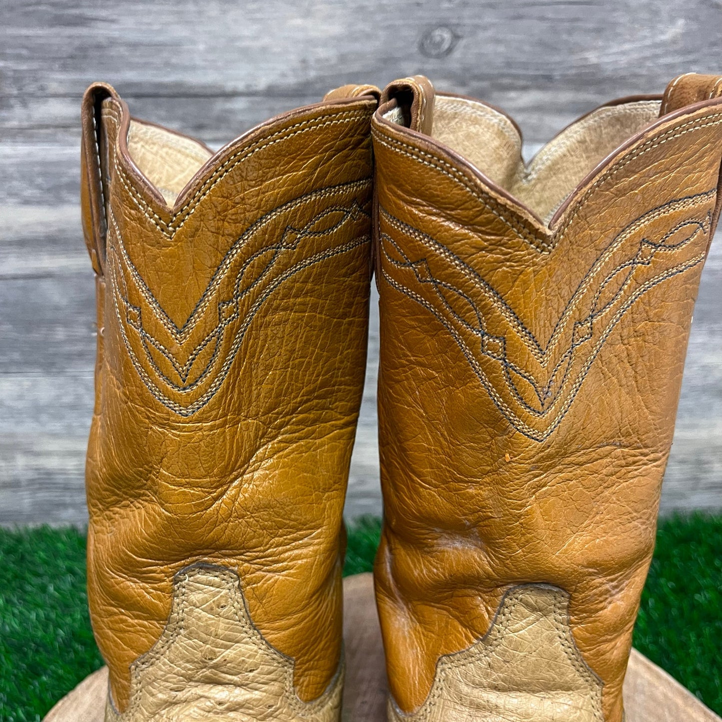 Justin Women - Size 5.5B - Vintage Cognac Smooth Ostrich Cowboy Boots L3022