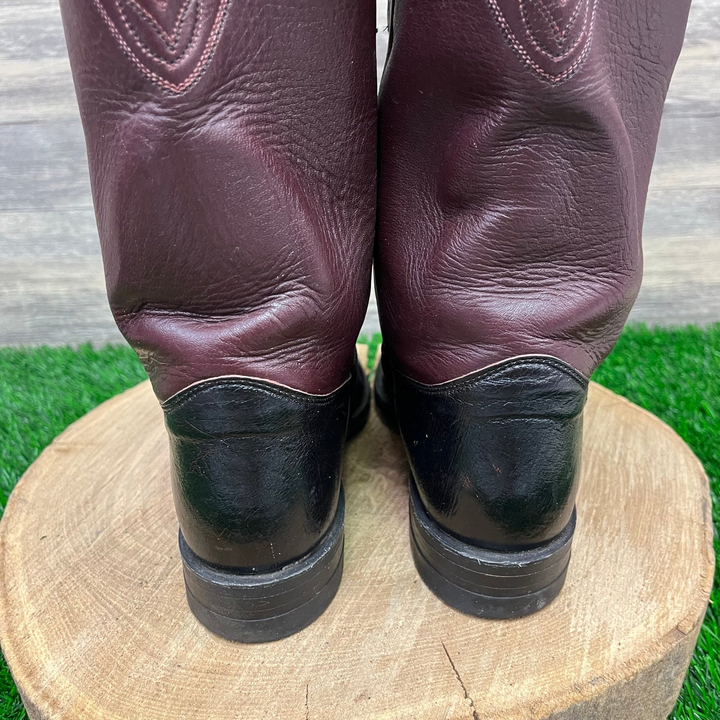 Justin Men - Size 7B - Vintage Burgundy Smooth Ostrich Cowboy Boots Style J2198