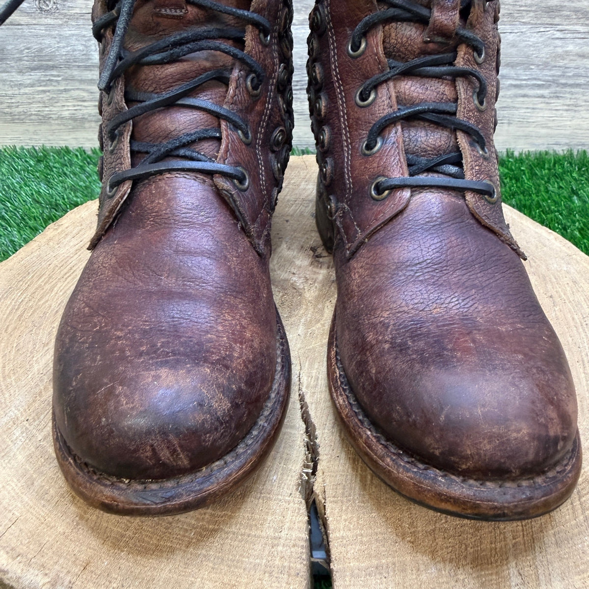 Frye Women - Size 7B - Brown Studded Lace Up Boots Style 76421