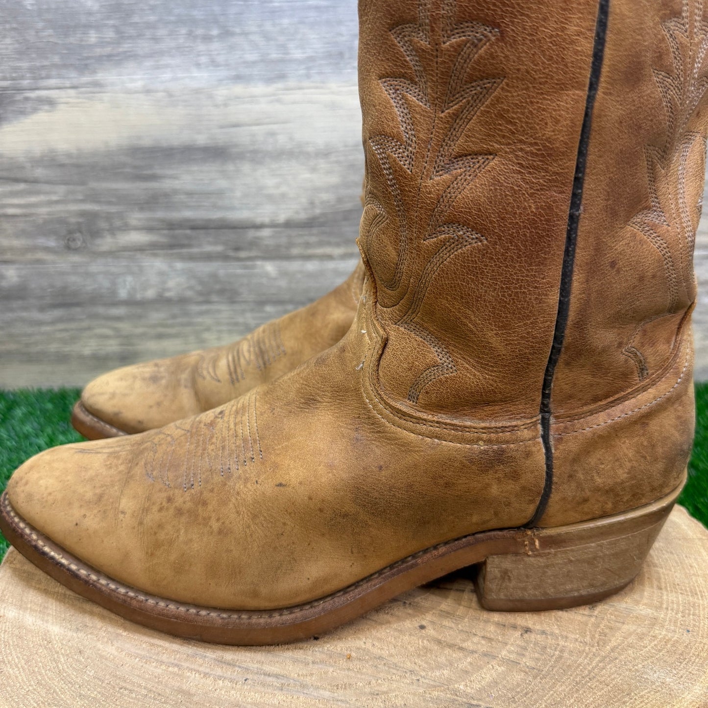 Abilene Men - Size 11D - Vintage Tan Suede Western Cowboy Boots Style 6552