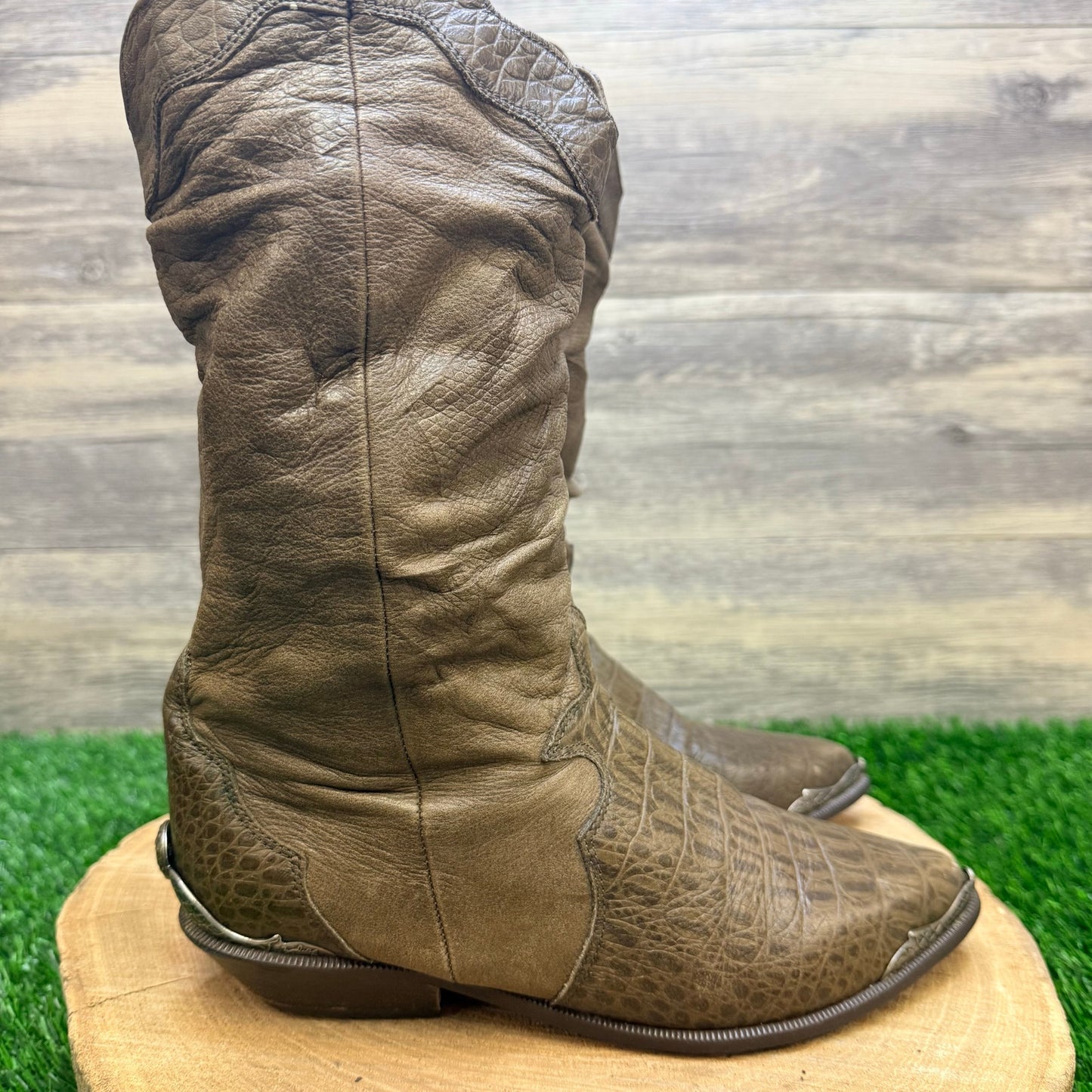 Zodiac Women - Size 6.5 - Brown Gator Print Toe Plate Slouch Cowboy Boots