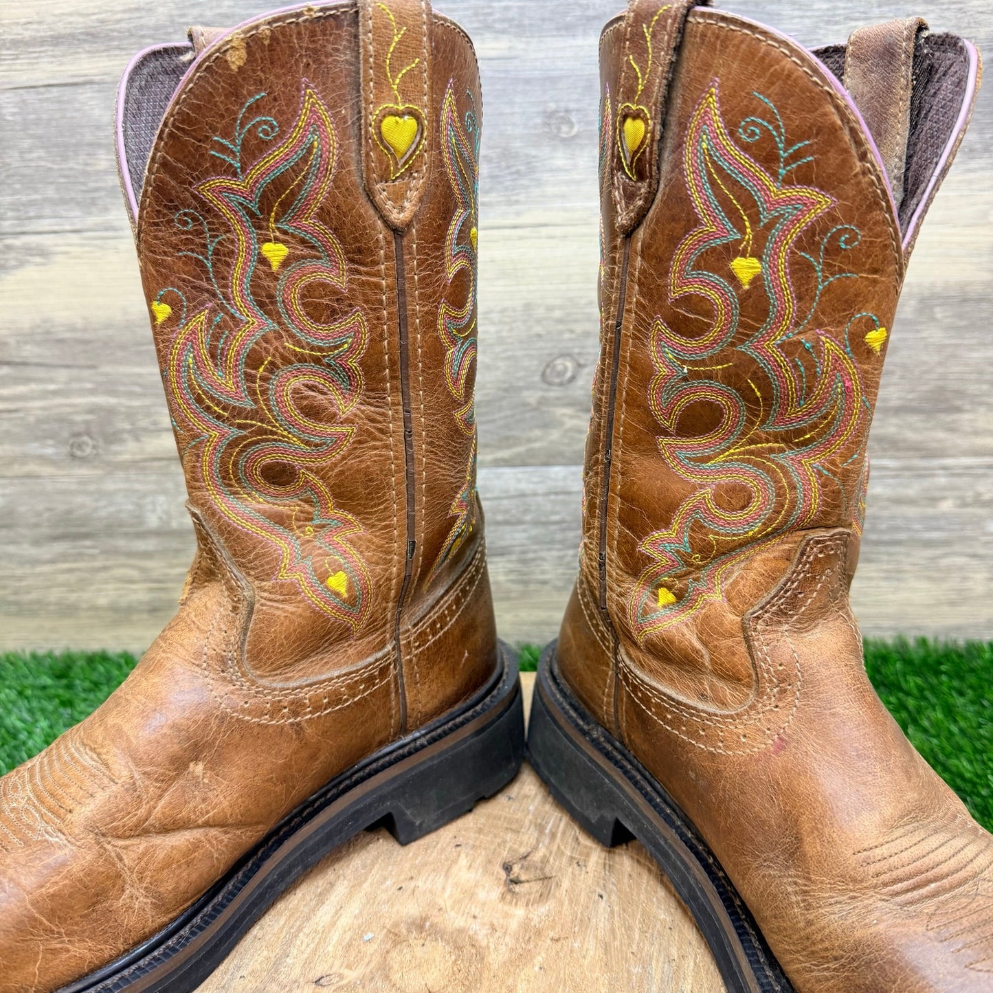 Justin Women - Size 7.5B - Tan Steel Square Toe Cowboy Boots WKL4664