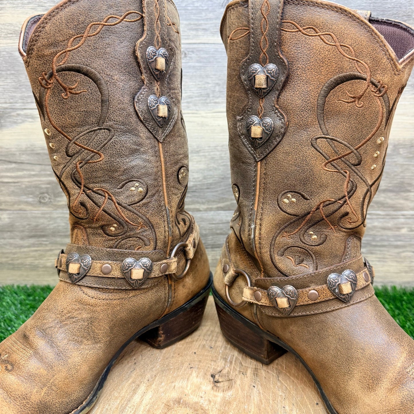 Durango Women - Size 10M - Brown Concho Snip Toe Crush Cowboy Boots RD4155