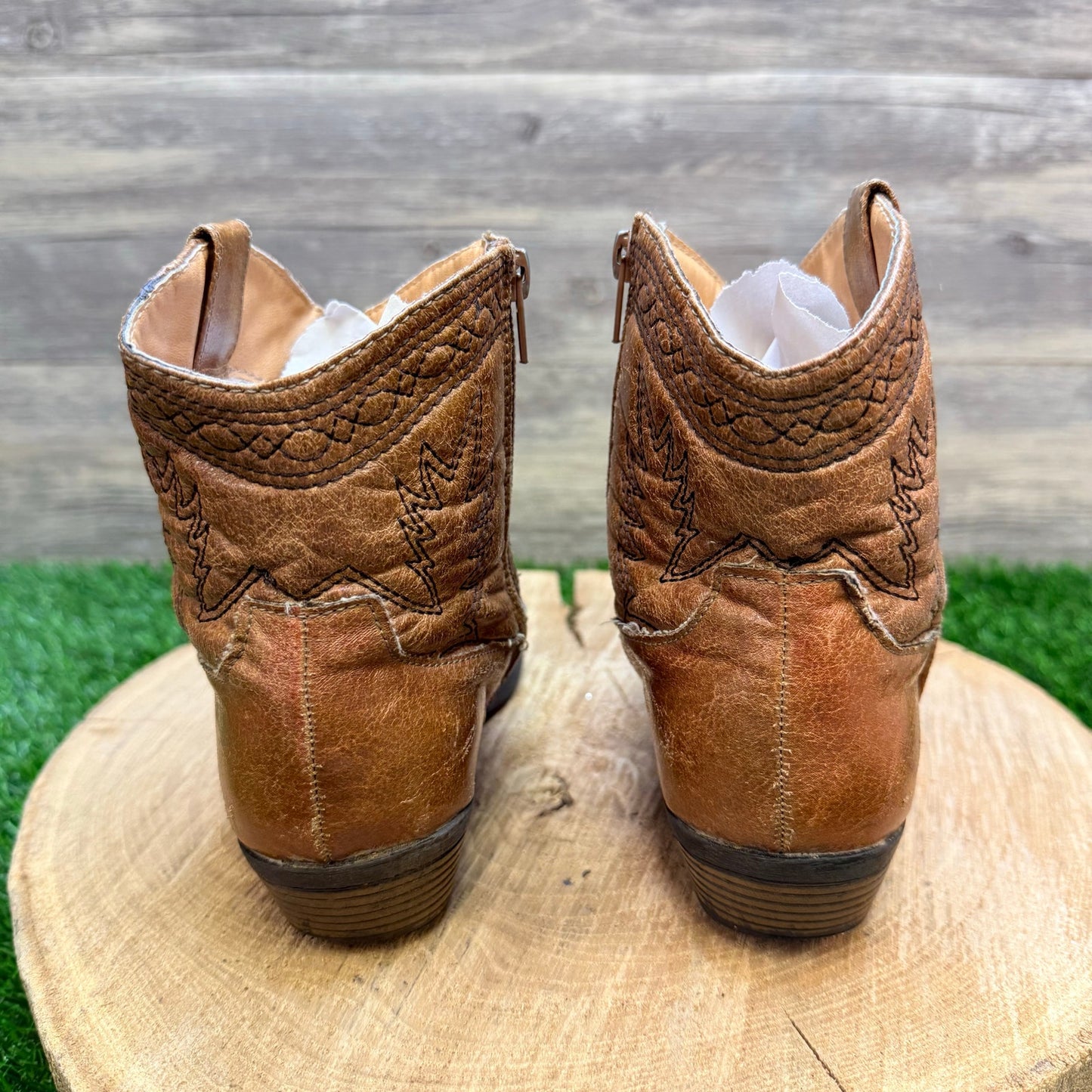 Rodeo Ropers Youth - Size 3M - Tan Ankle Zipper Faux Boots Jessie