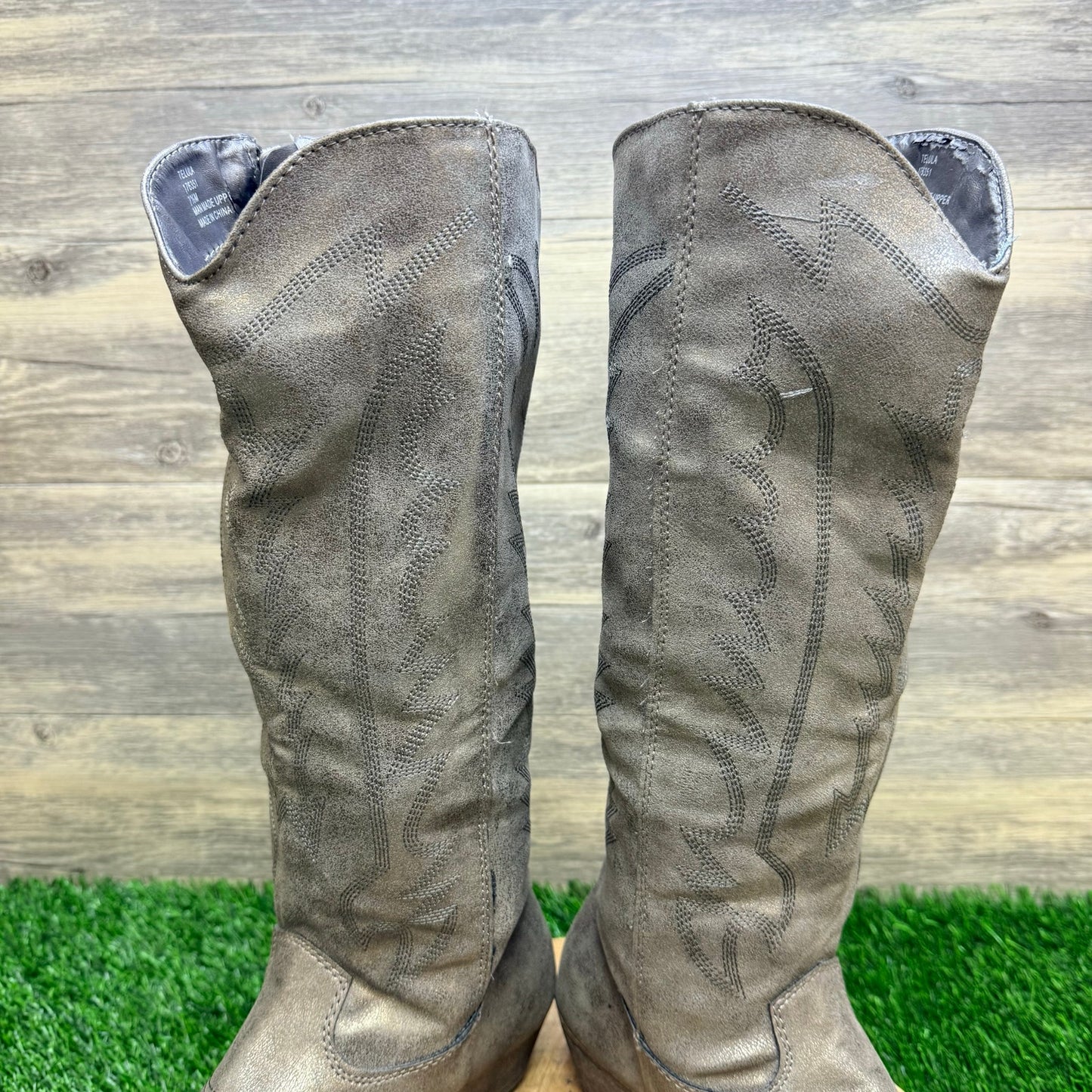 Rampage Women - Size 7.5 - Metallic Faux Leather Tall Cowboy Boots Telula