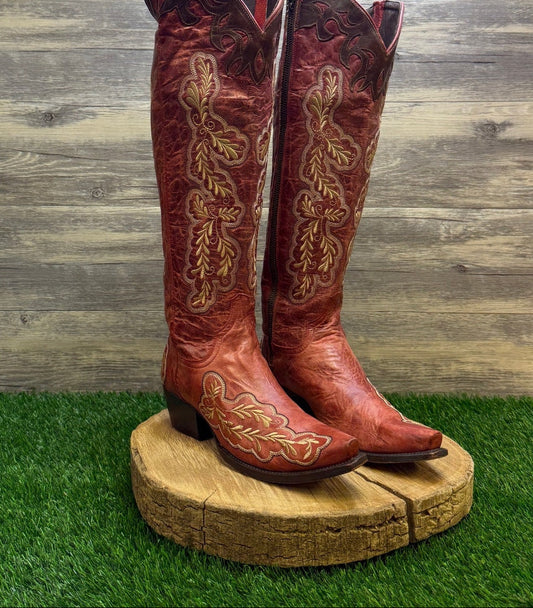 Lane Women - Size 8.5 - Red Tall Zipper Snip Toe Cowboy Boots Style A0078A