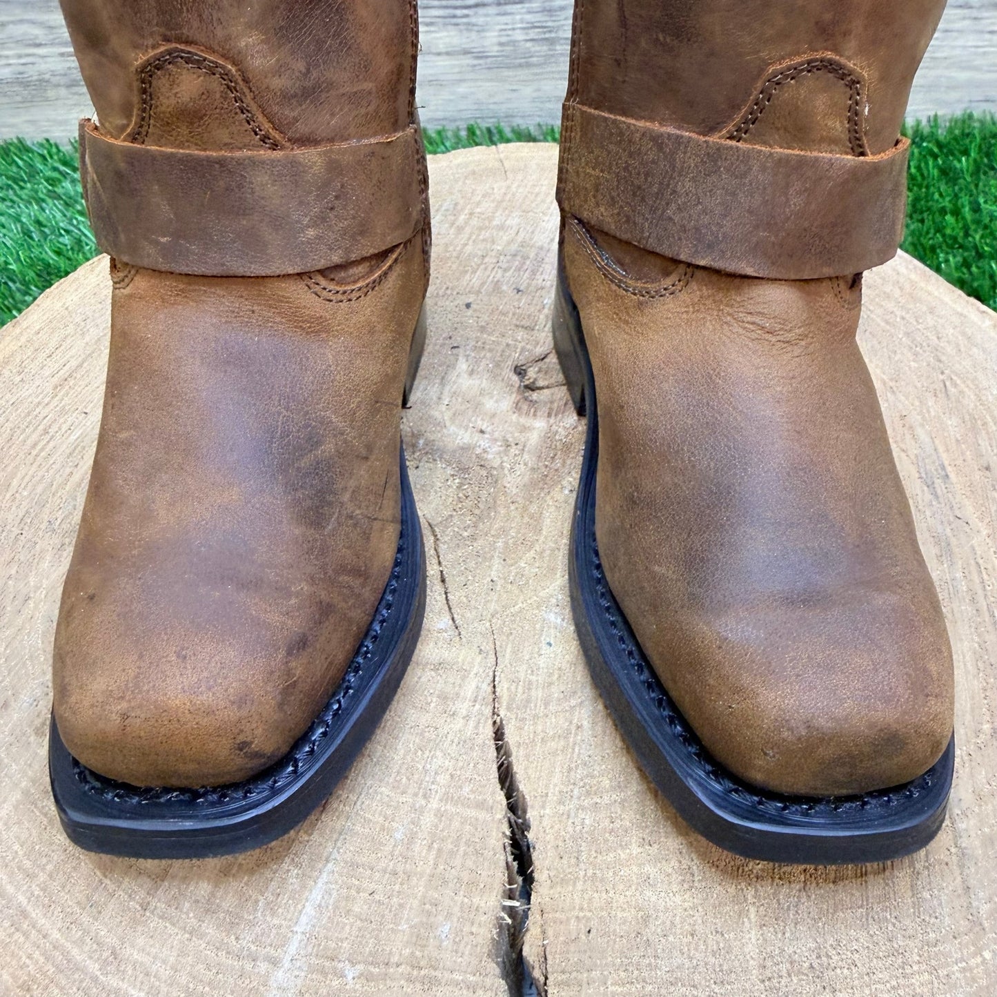 Old West Youth - Size 9D - Brown Square Toe Moto Boots CH1002