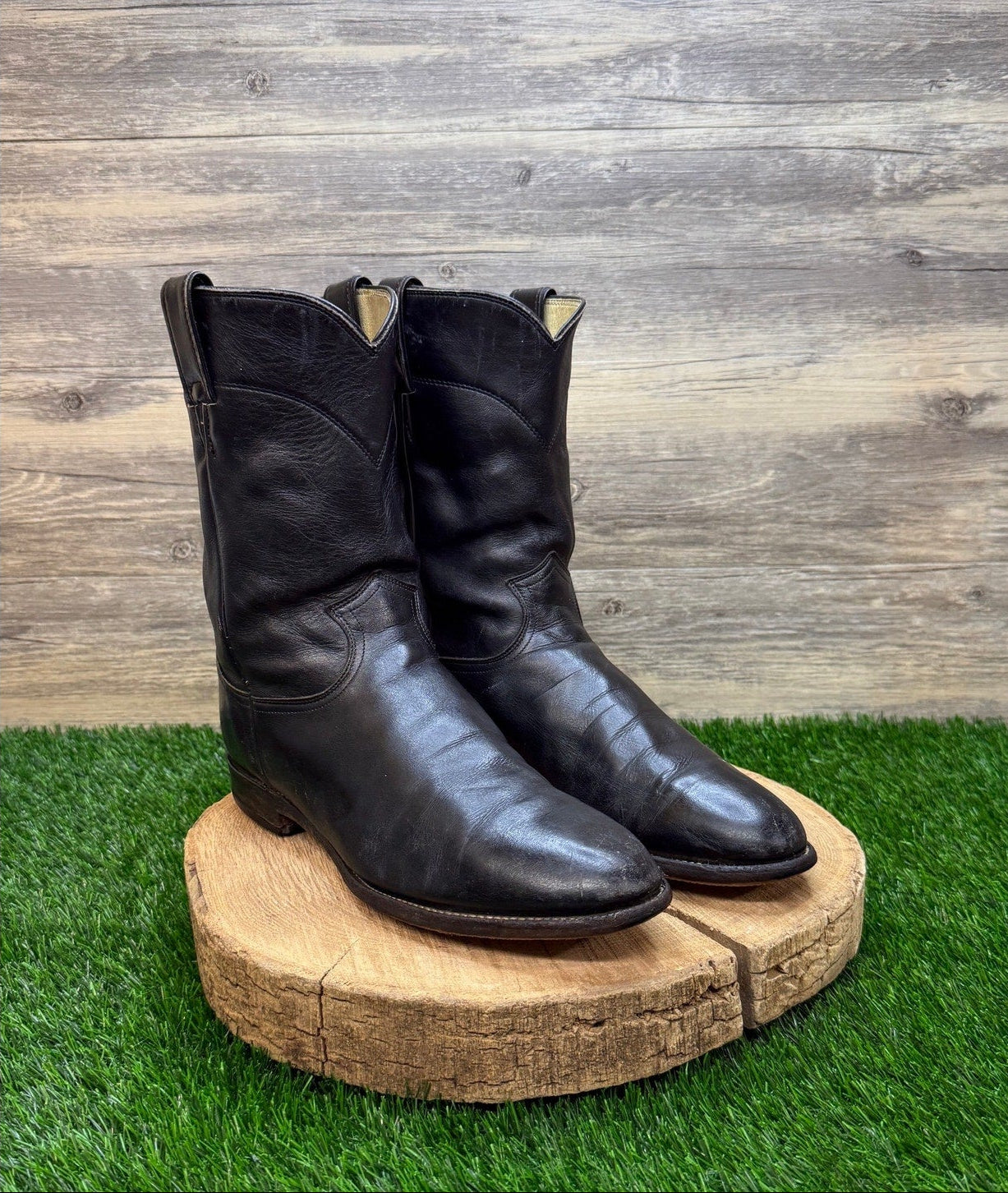 Justin Men - Size 9.5D - Vintage Black Roper Western Cowboy Boots Style 3133