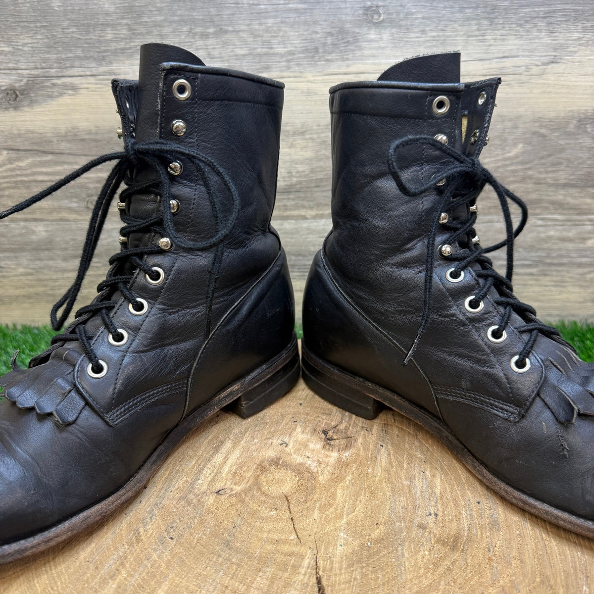Justin Men - Size 8D - Vintage Black Soft Leather Lace Up Cowboy Boots 620