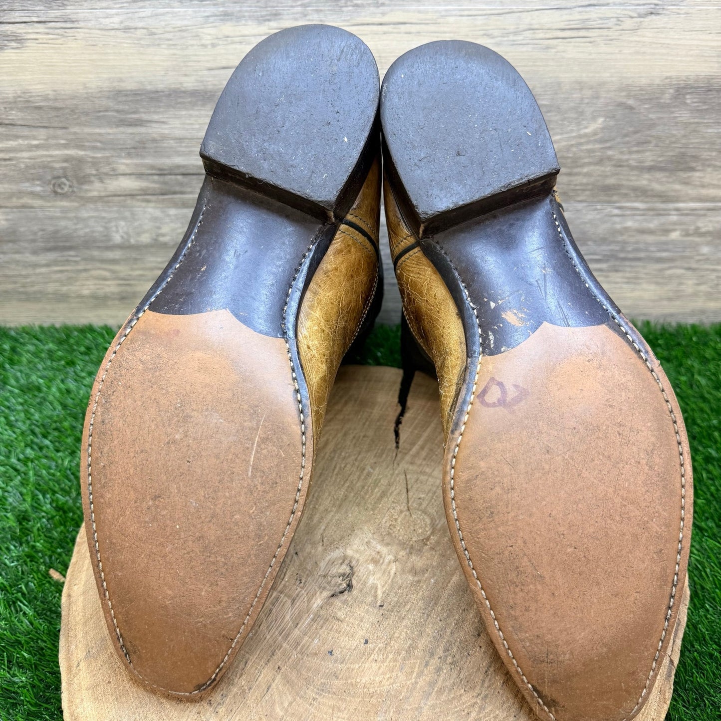 Laredo Men - Size 13D - Vintage Beige / Green Snip Toe Cowboy Boots 7823