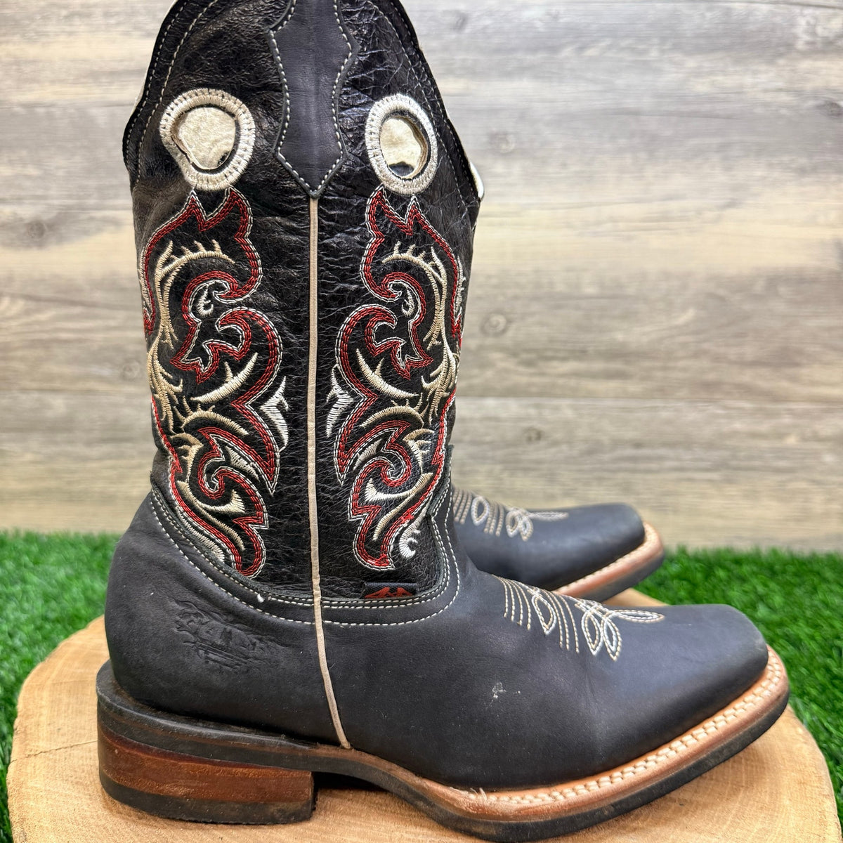 Solo Exportacion Youth - Size 4.5 - Black / Red Square Toe Cowboy Boots