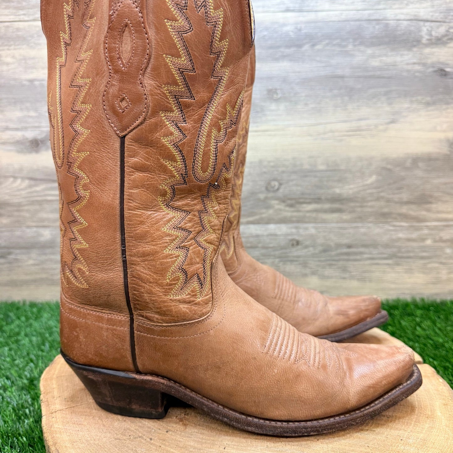 Old West Women - Size 7 - Tan Flame Snip Toe Western Cowboy Boots LF1529