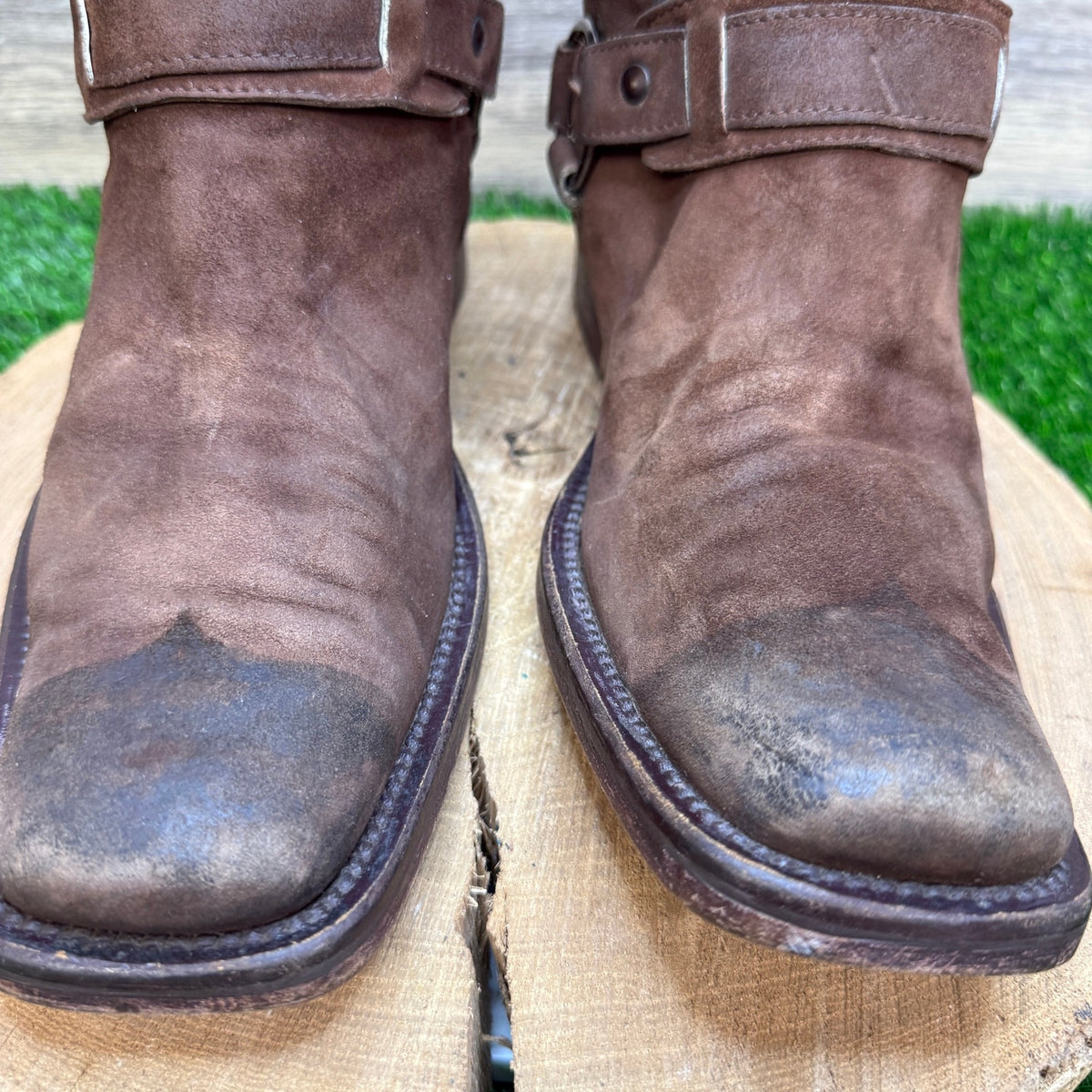 Kenneth Cole Men - Size 8 - Chocolate Suede Harness Square Toe Moto Boots M60903