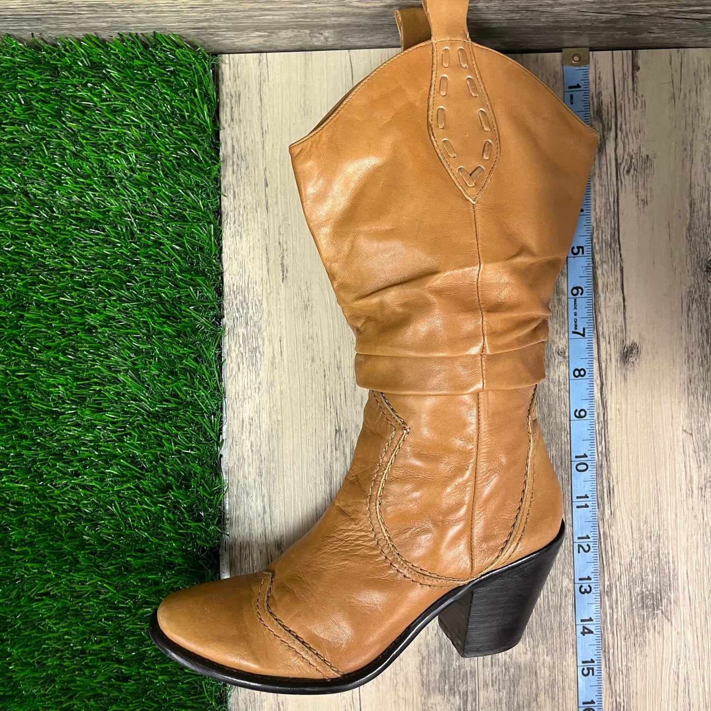 BCBG Women - Size 5.5B - Cognac Slouch Faux Leather Boots