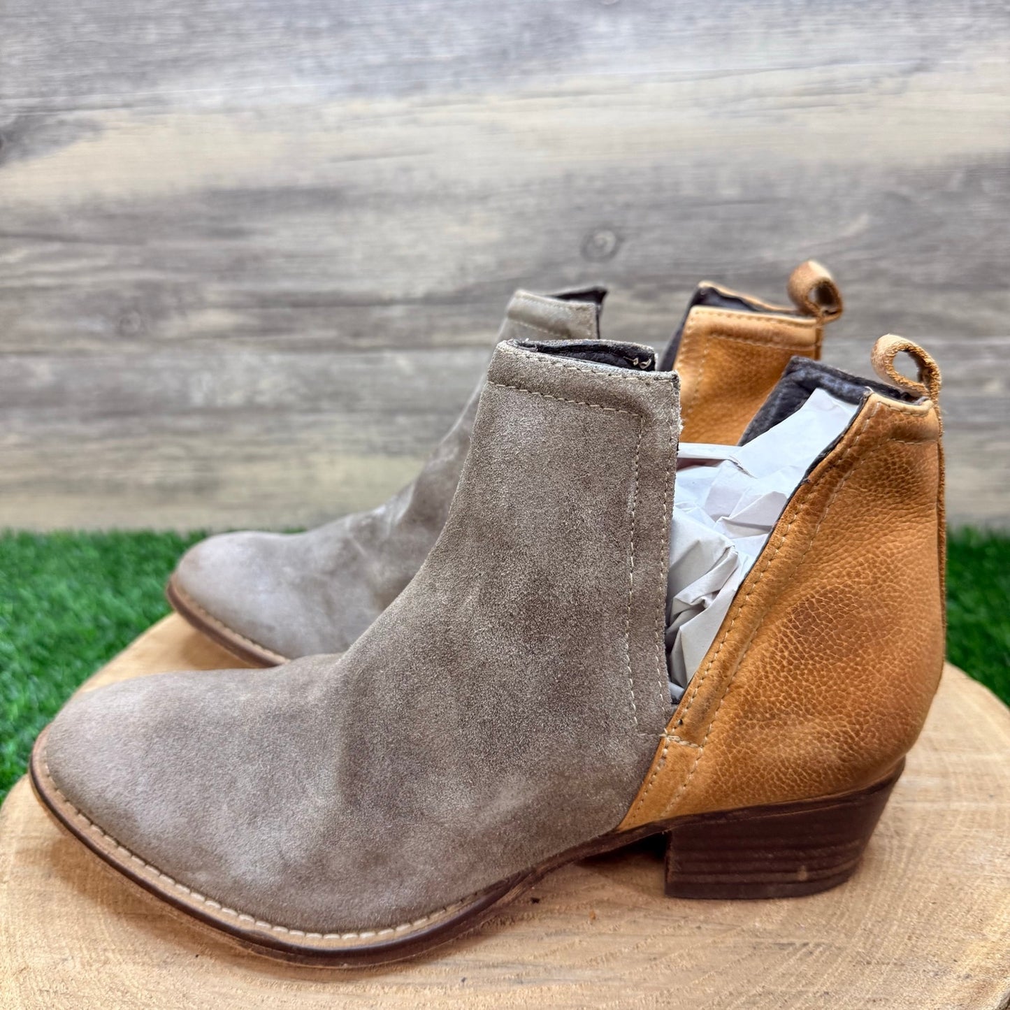 Diba True Women - Size 7M - Gray / Tan Suede Ankle Boots Stop By