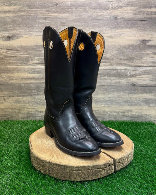 Hondo Boots Men - Size 7D - Vintage Black Cowboy Boots Style 7875