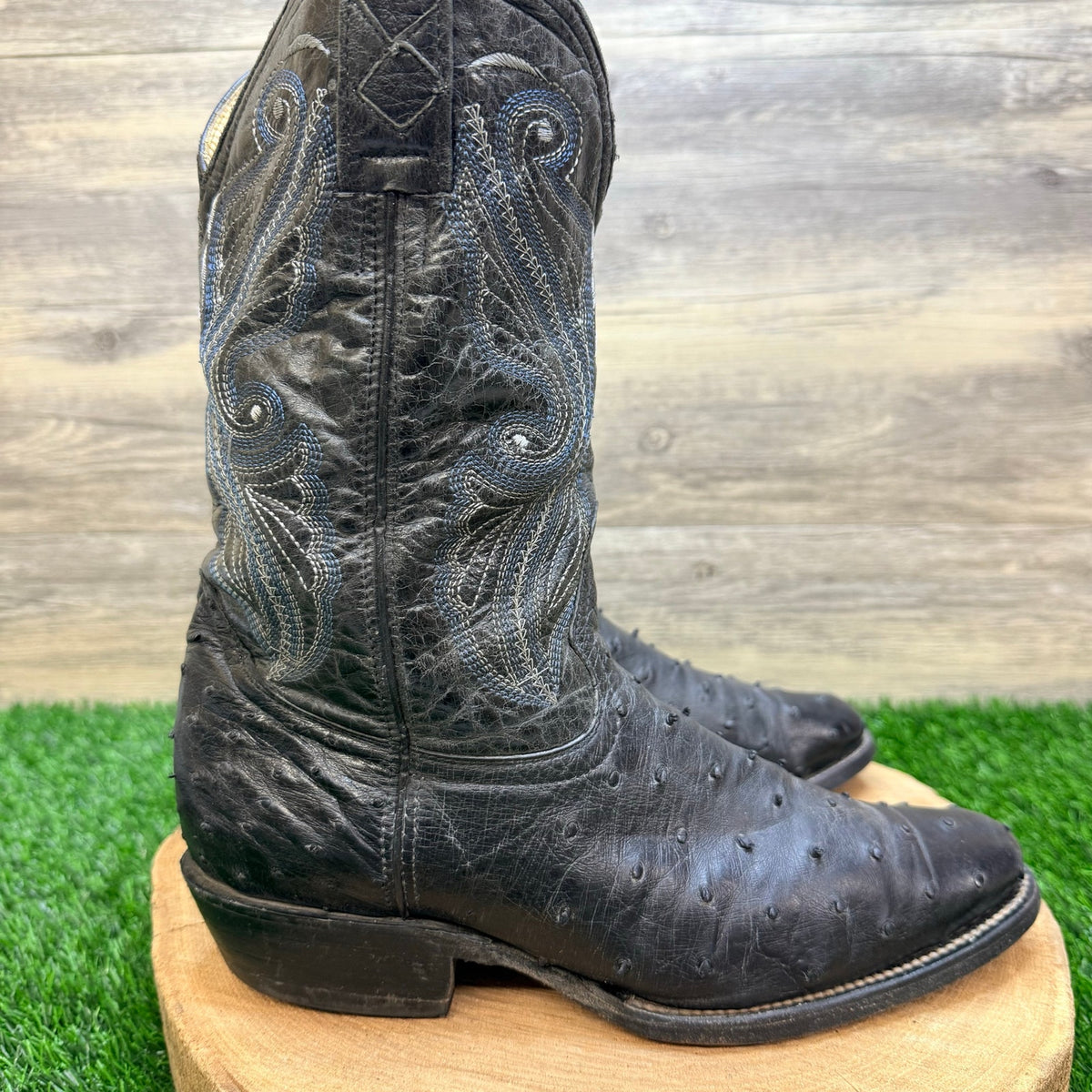 El Malcreado Men - Size 9.5 - Black / Blue Ostrich Western Cowboy Boots 808