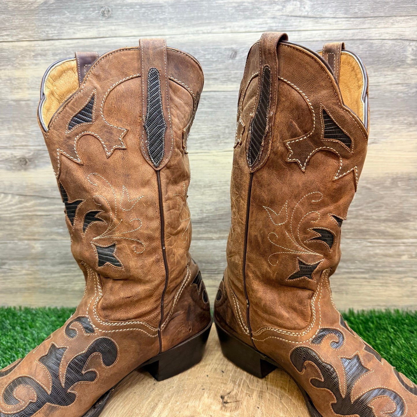 JB Dillon Women - Size 10B - Brown Lizard Inlay Cowboy Boots JBW2213