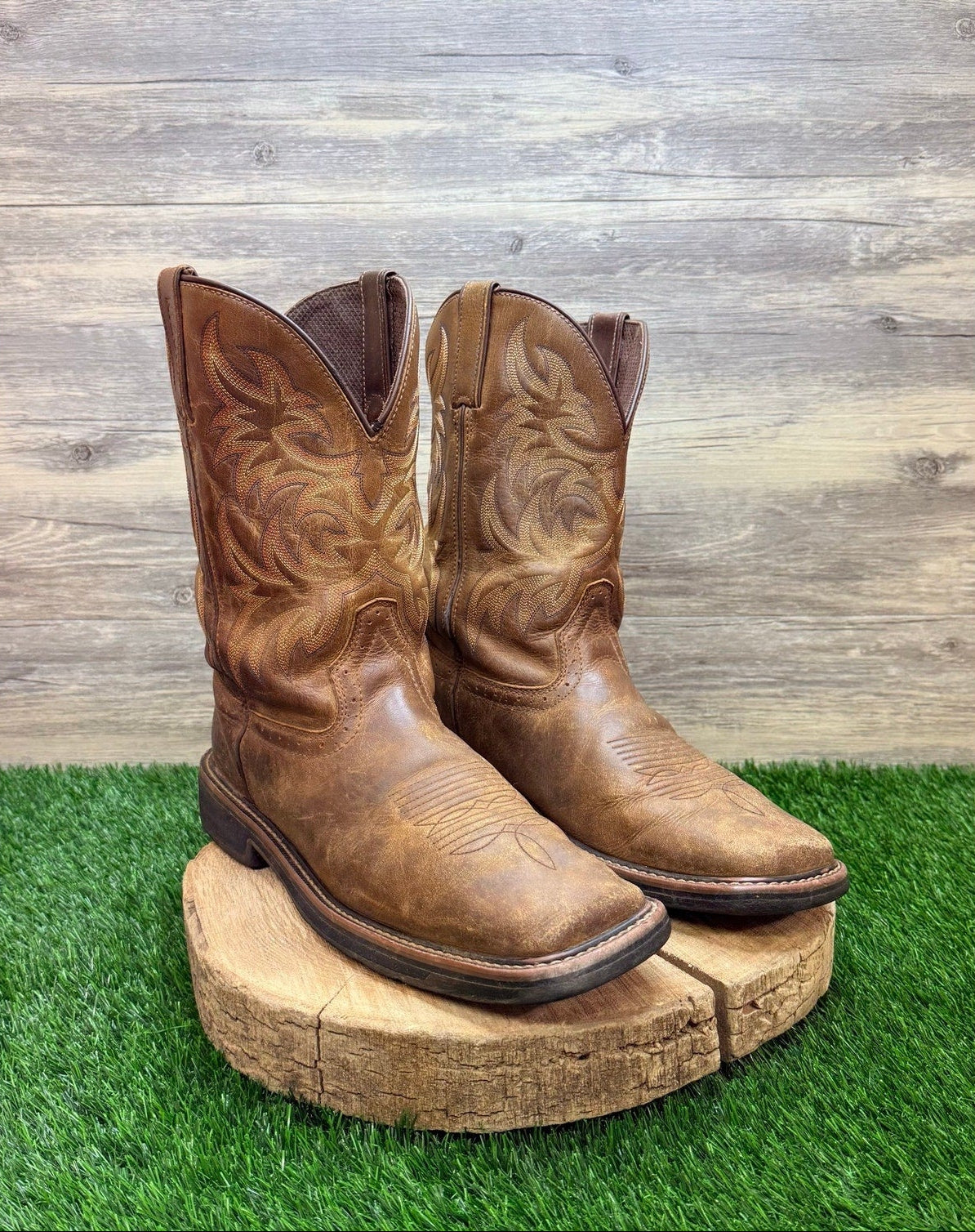 Justin Men - Size 13D - Brown Stampede Work Square Toe Cowboy Boots SE4681