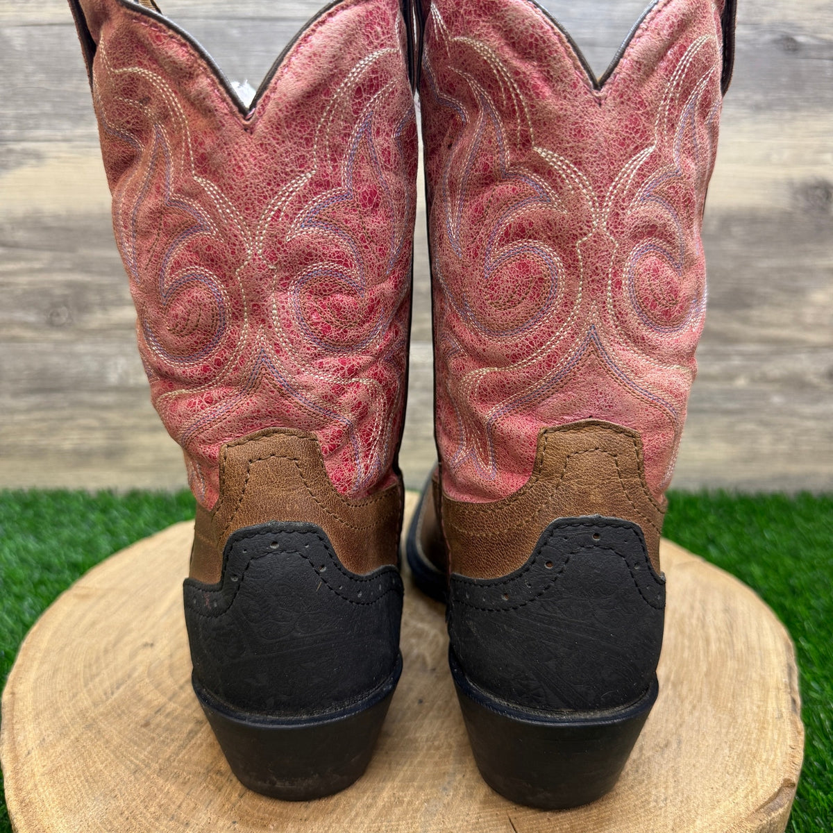 Tony Lama Women - Size 7.5B - Brown/Red Square Toe Cowboy Boots ST1006N