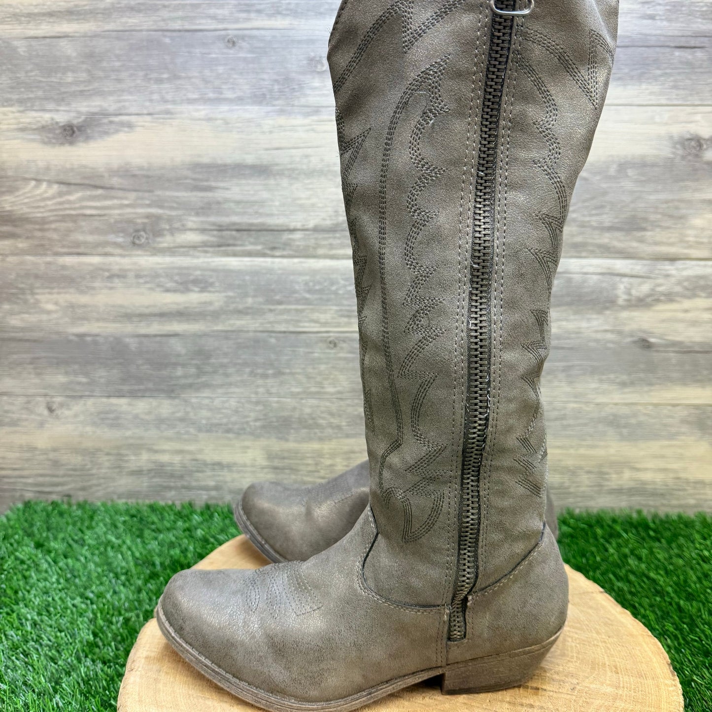 Rampage Women - Size 7.5 - Metallic Faux Leather Tall Cowboy Boots Telula