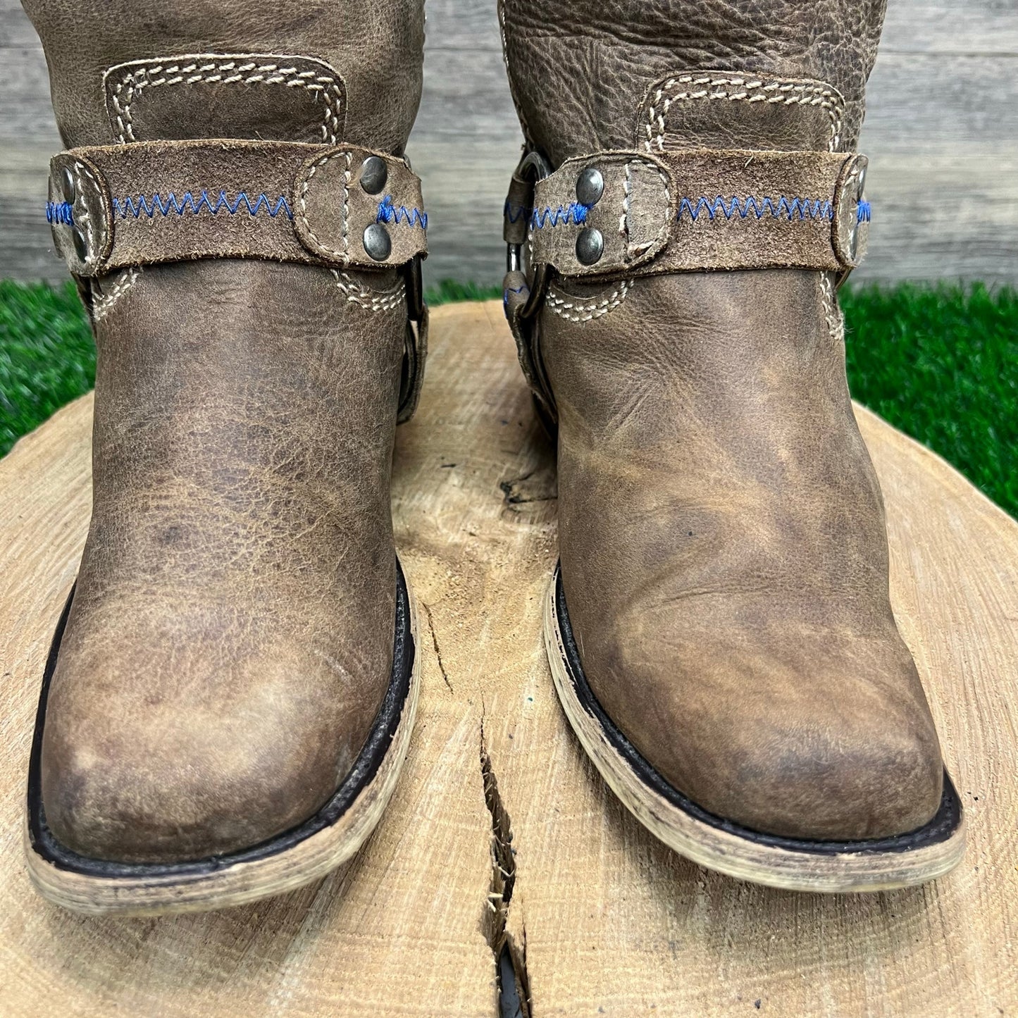 BedStu Women - Size 6.5 - Brown Harness Tall Square Toe Cowboy Boots