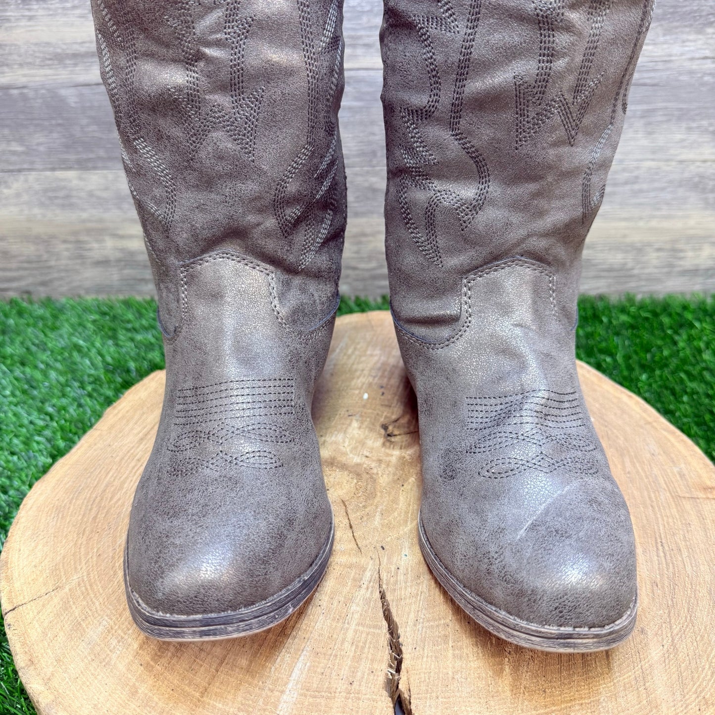 Rampage Women - Size 7.5 - Metallic Faux Leather Tall Cowboy Boots Telula