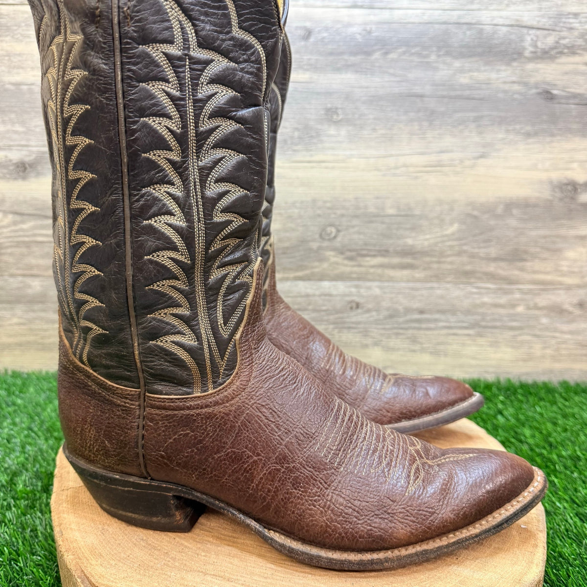 Tony Lama Men - Size 9A - Vintage Chocolate Bullhide Western Cowboy Boots 2991