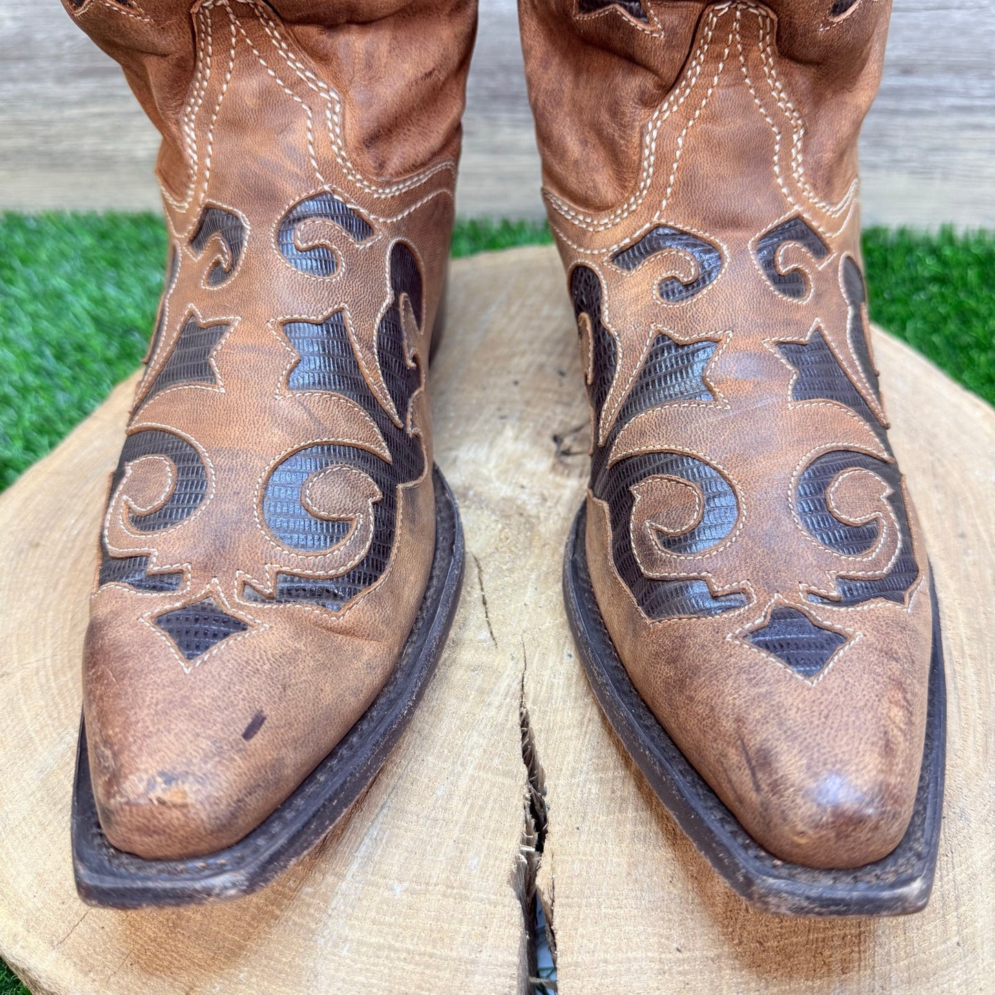 JB Dillon Women - Size 10B - Brown Lizard Inlay Cowboy Boots JBW2213