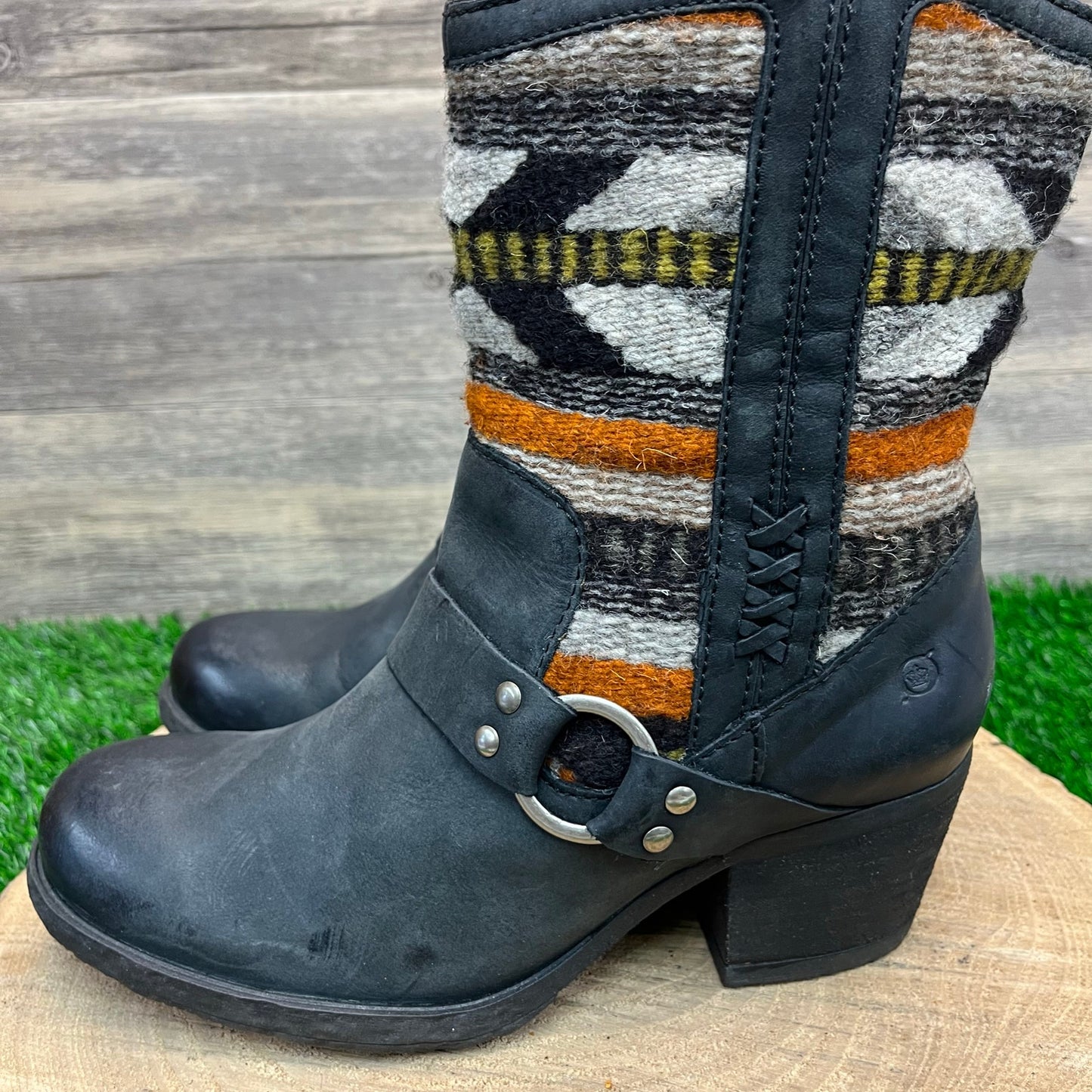 Born Women - Size 8 - Black Southwest Design Harness Ankle Boots 07503