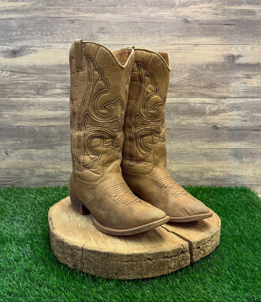 Coconuts Women - Size 8M - Tan Soft Faux Leather Cowboy Boots Legend