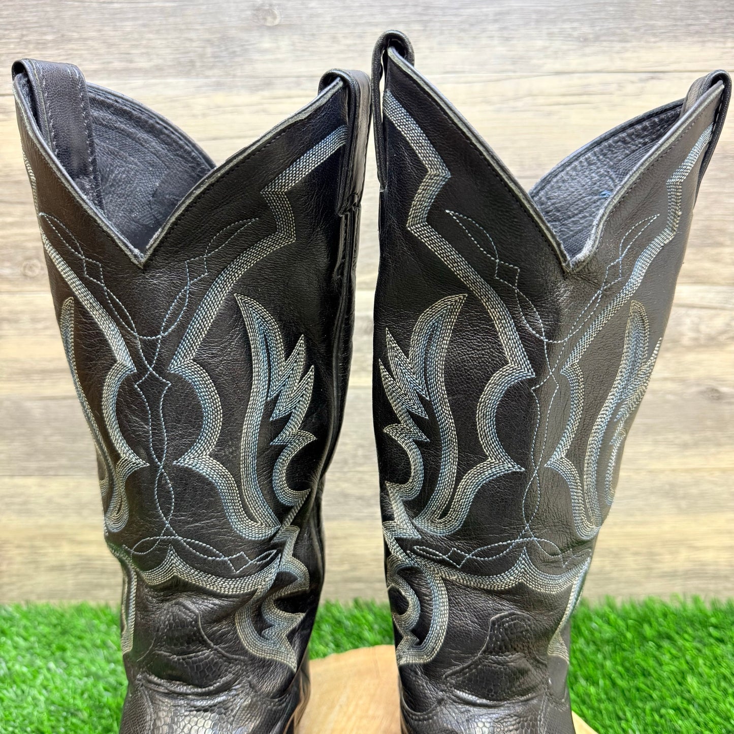 Justin Men - Size 7.5D - Black Teju Lizard Cowboy Boots 8313