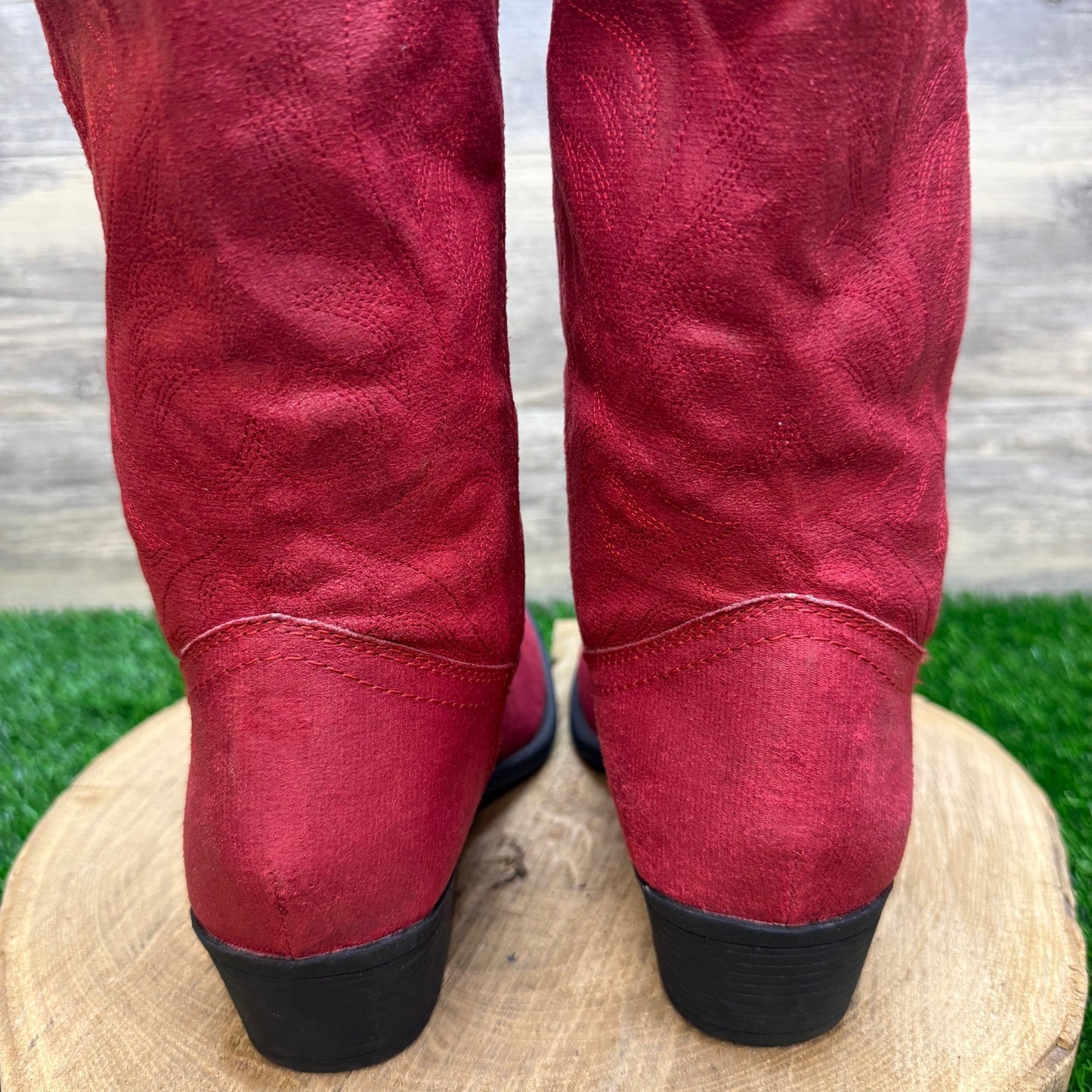 Rampage Women - Size 8M - Red Faux Suede Western Cowboy Boots Style Walden