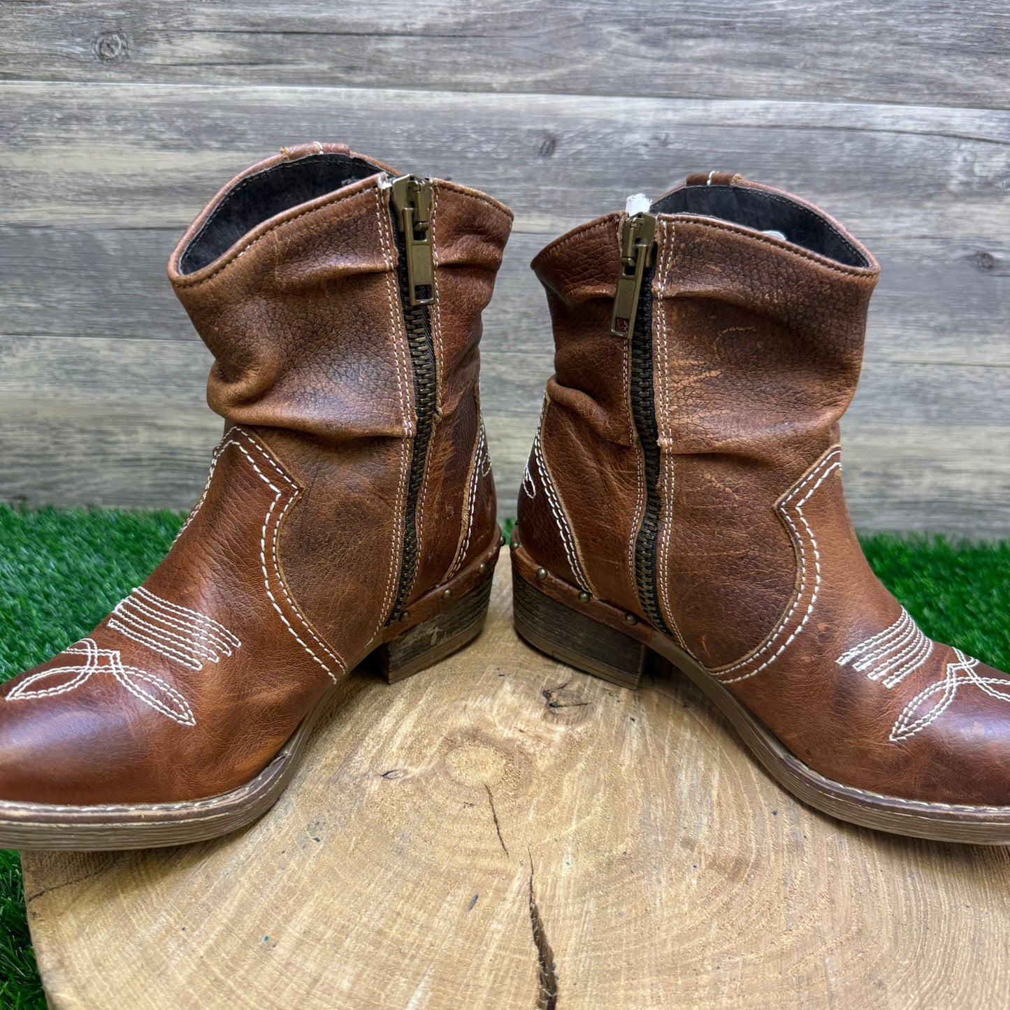 Sundance Women - Size 6.5 - Brown Studded Ankle Zipper Boots