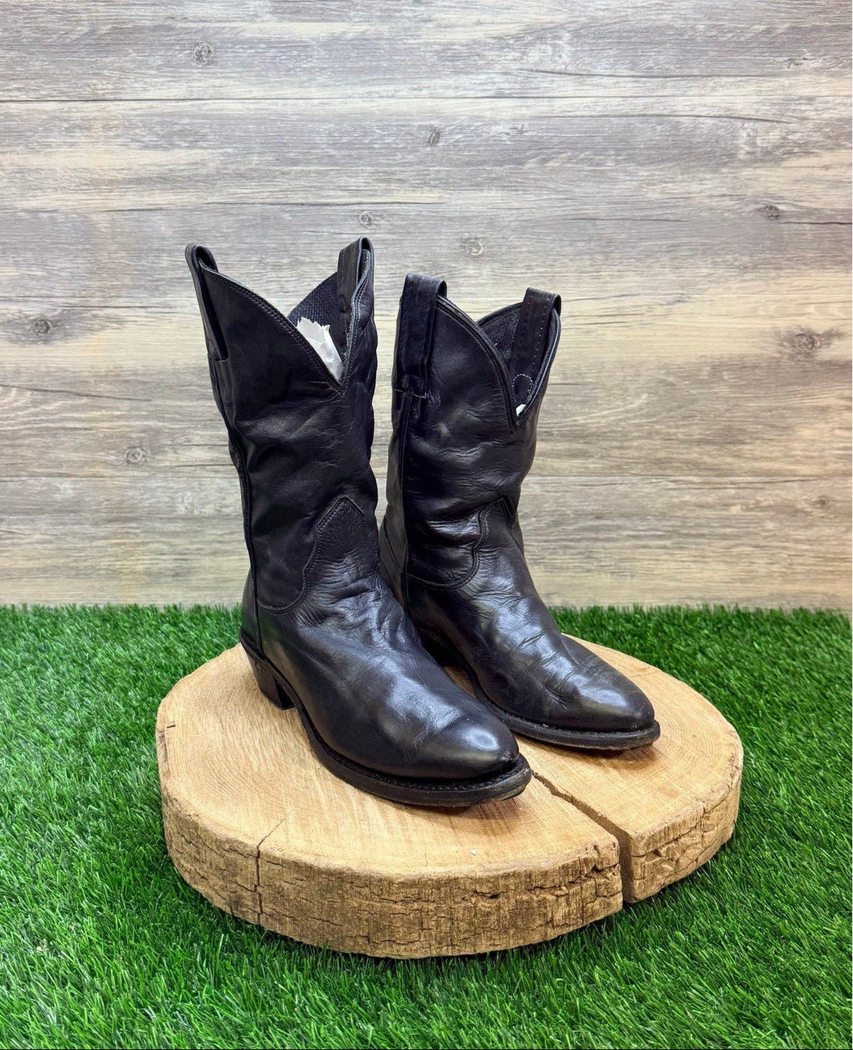 Unknown Youth - Size 3 - Vintage Black Leather Cowboy Boots