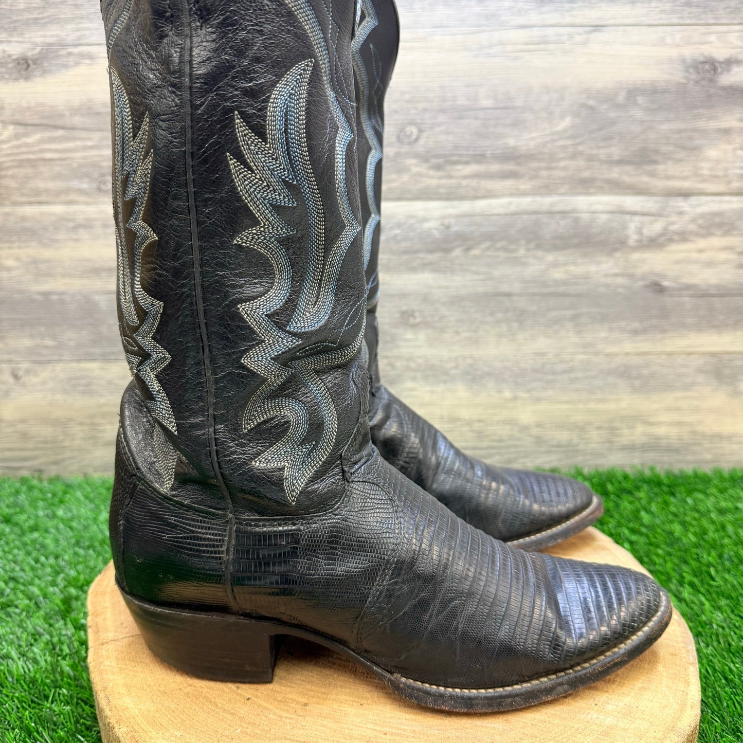Justin Men - Size 7.5D - Black Teju Lizard Cowboy Boots 8313