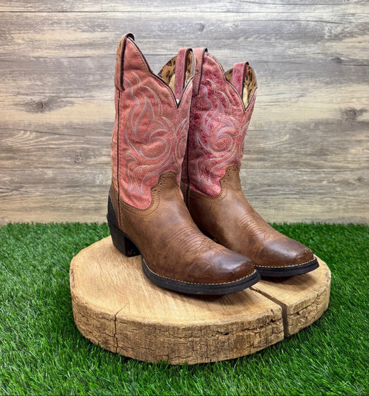 Tony Lama Women - Size 7.5B - Brown/Red Square Toe Cowboy Boots ST1006N