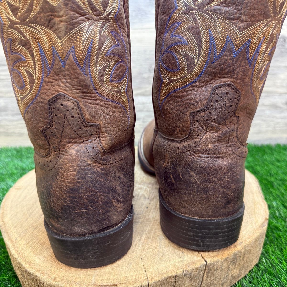 Justin Men - Size 10.5D - Brown/Blue Stampede Western Cowboy Boots Style 7200