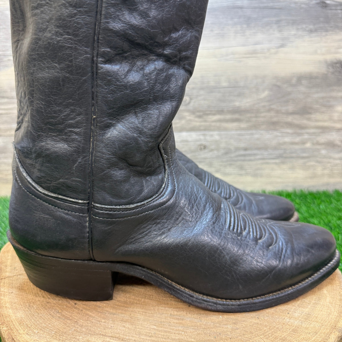 Justin Men - Size 8.5D - Vintage Black Bull Shoulder Western Cowboy Boots V5460