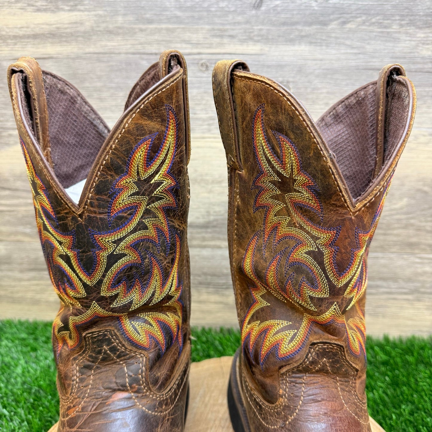 Justin Men - Size 8.5D - Driller Brown Square Toe Work Cowboy Boots WK4681