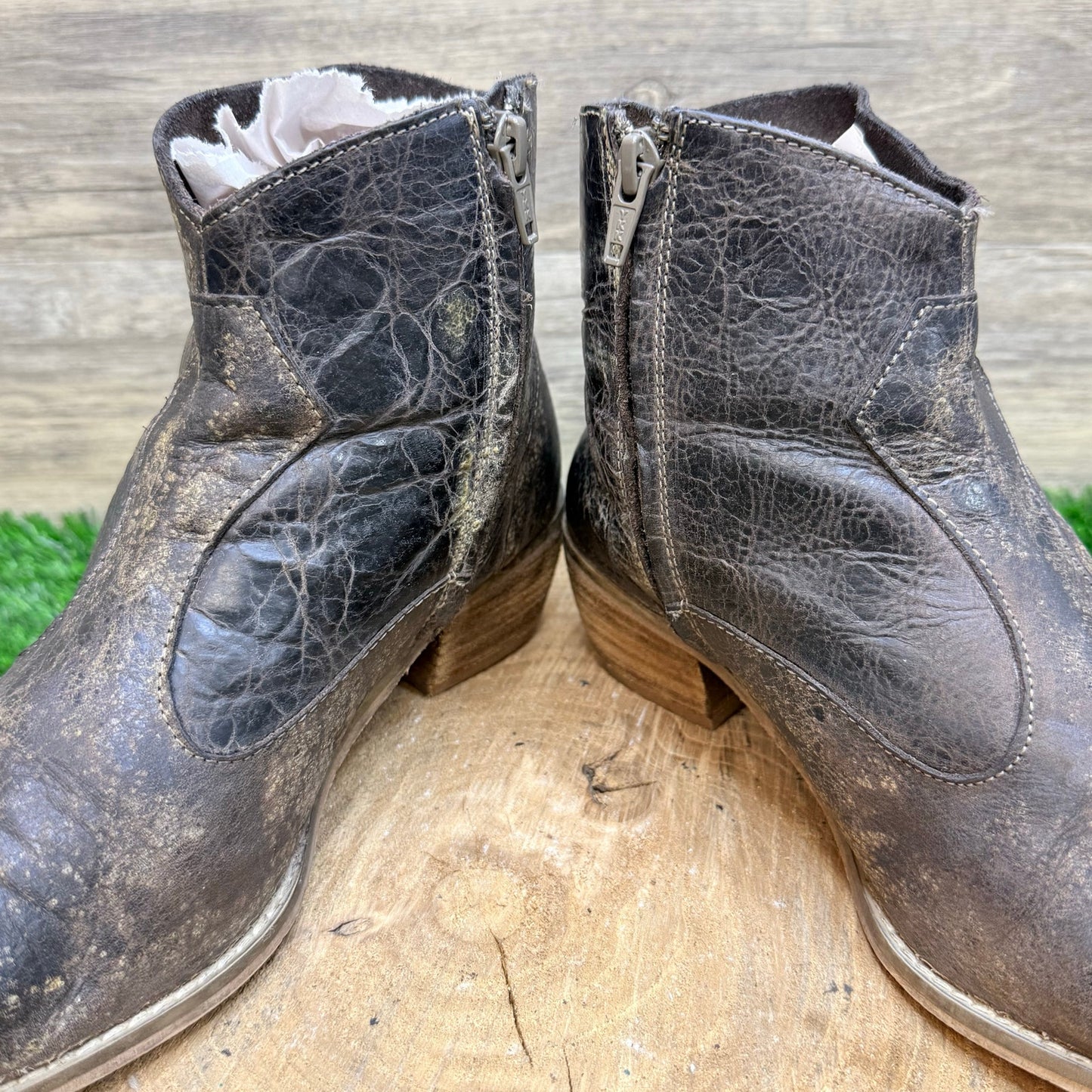 Diba True Women - Size 9 - Distressed Brown Ankle Zipper Boots