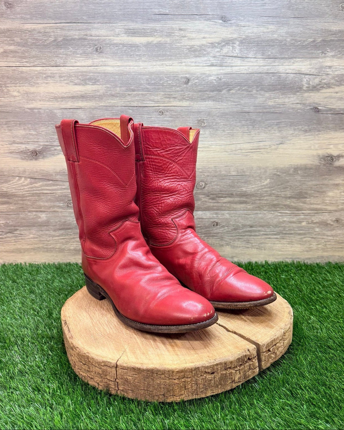 Justin Men - Size 9D - Vintage Red Roper Western Cowboy Boots 3035