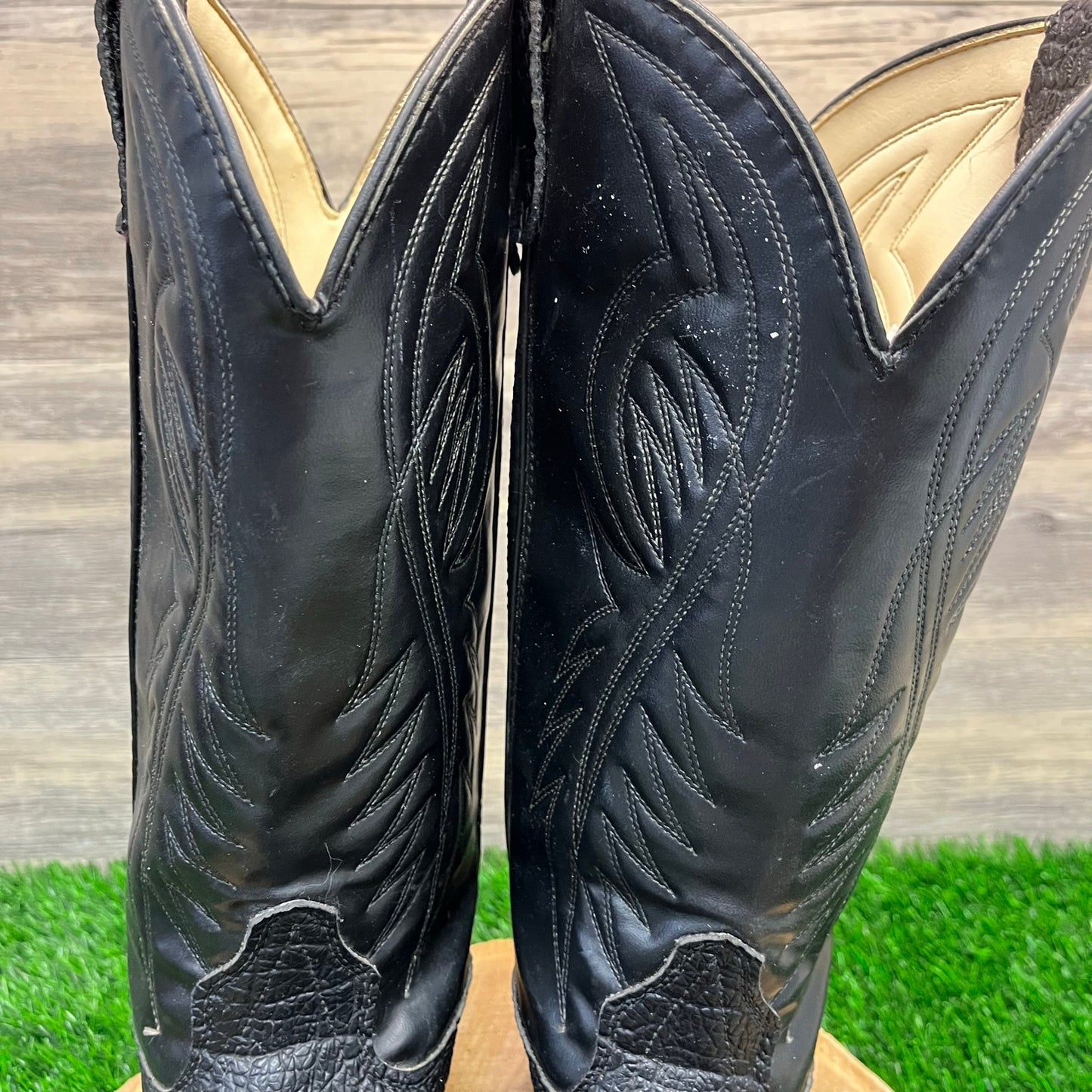 Bronco Men - Size 8.5EE - Vintage Black Faux Skin/Leather Cowboy Boots 6986