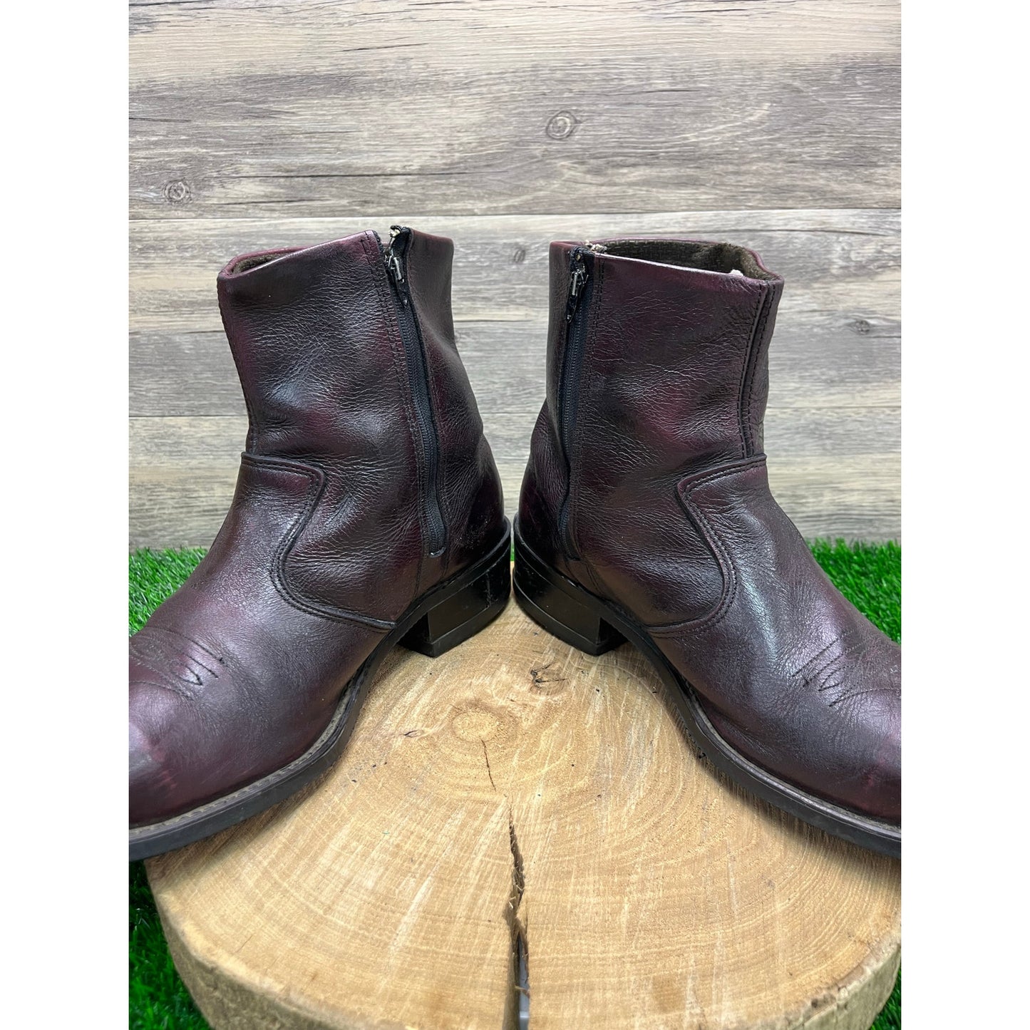 Unknown Men - Size 11.5 - Burgundy Ankle Zipper Steel Toe Boots