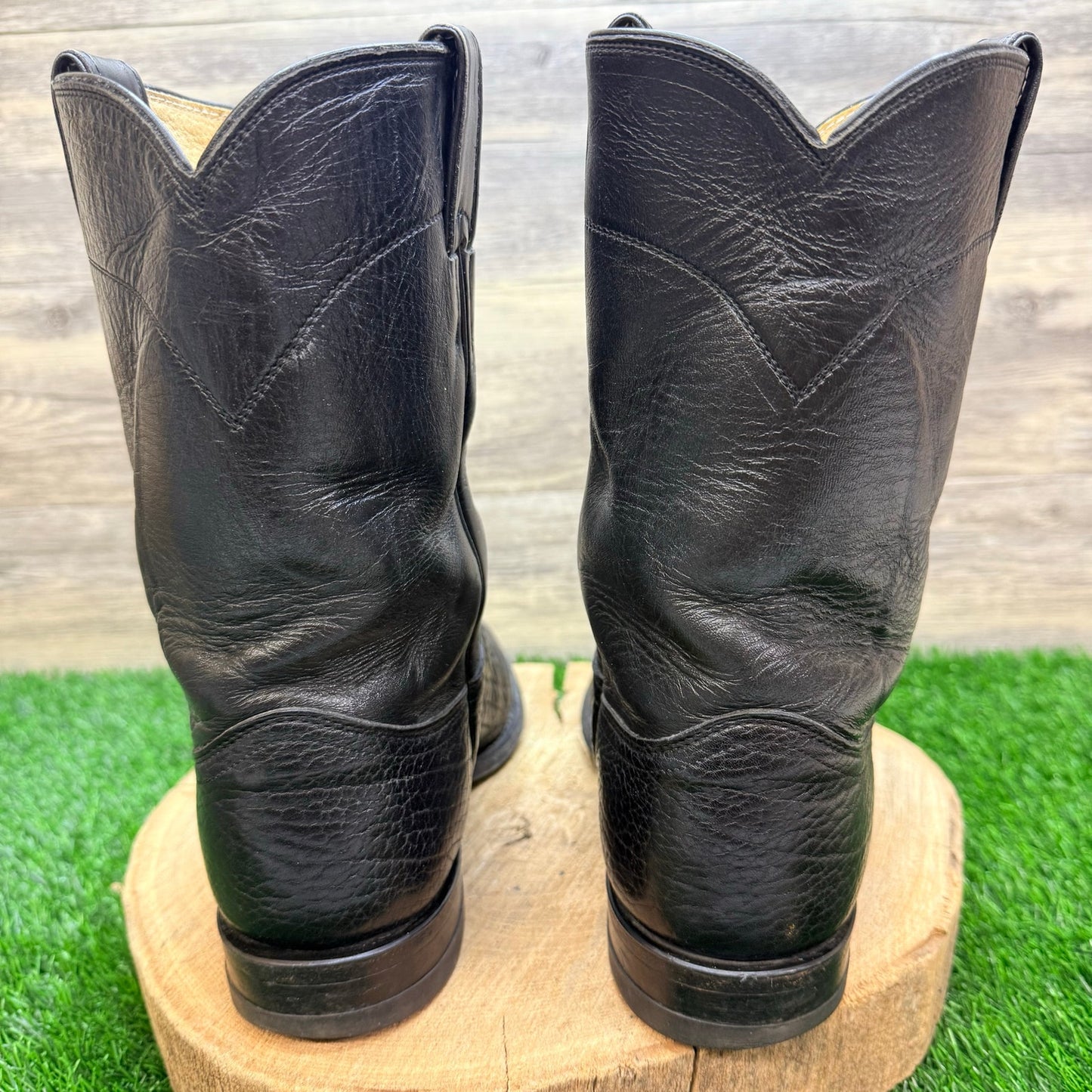 Justin Men - Size 10.5D - Vintage Black Bull Shoulder Cowboy Boots 3202