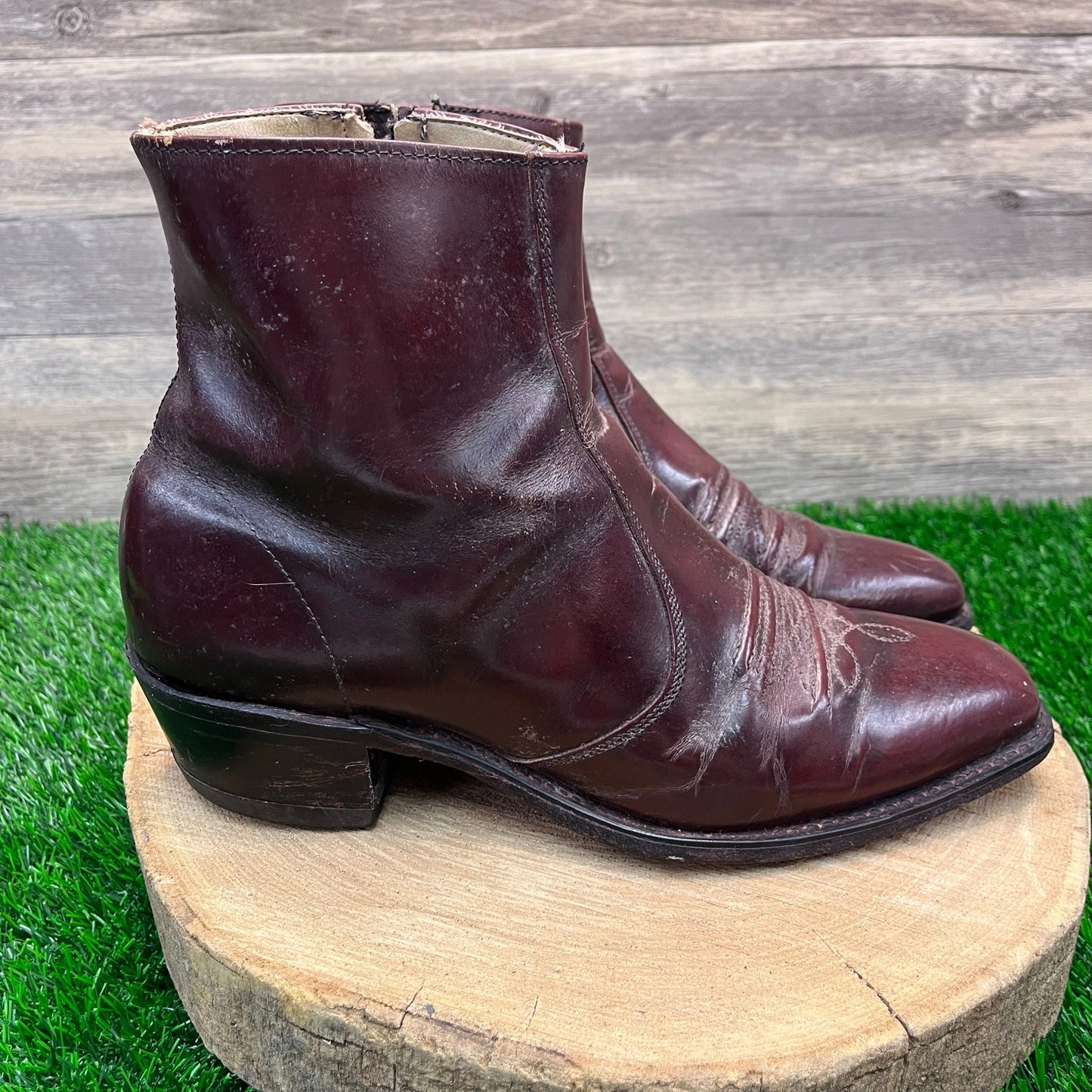 Unknown Men - Size 10D - Vintage Burgundy Square Toe Ankle Zipper Boots 2680